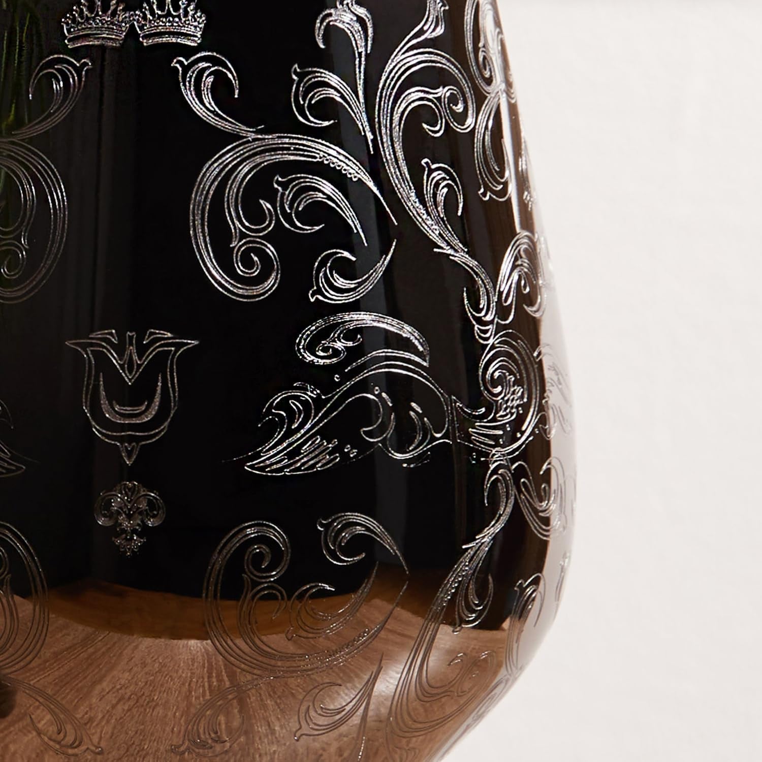Baroque Engraved Stainless Steel Wine Goblets (Set of 2), detail view