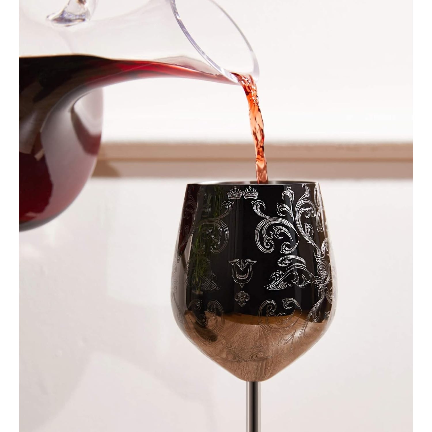 Baroque Engraved Stainless Steel Wine Goblets (Set of 2): image 4