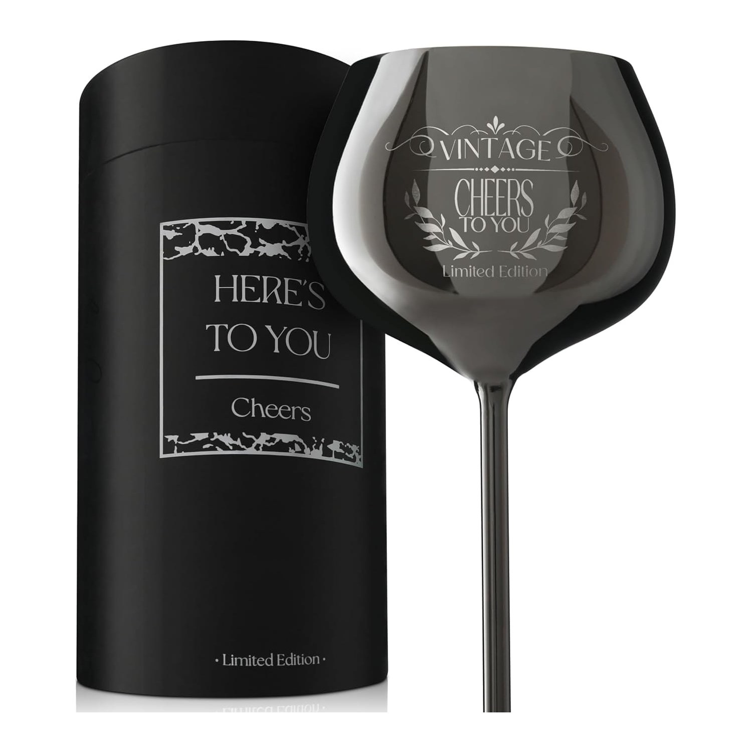 Cheers to You Engraved Black Wine Glass