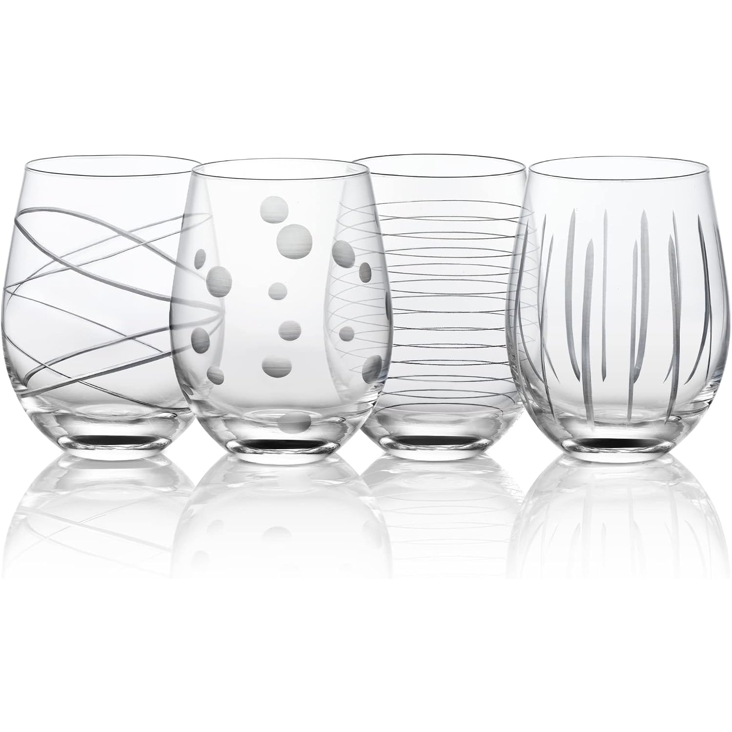 Etched Stemless Wine Glasses, Set of 4