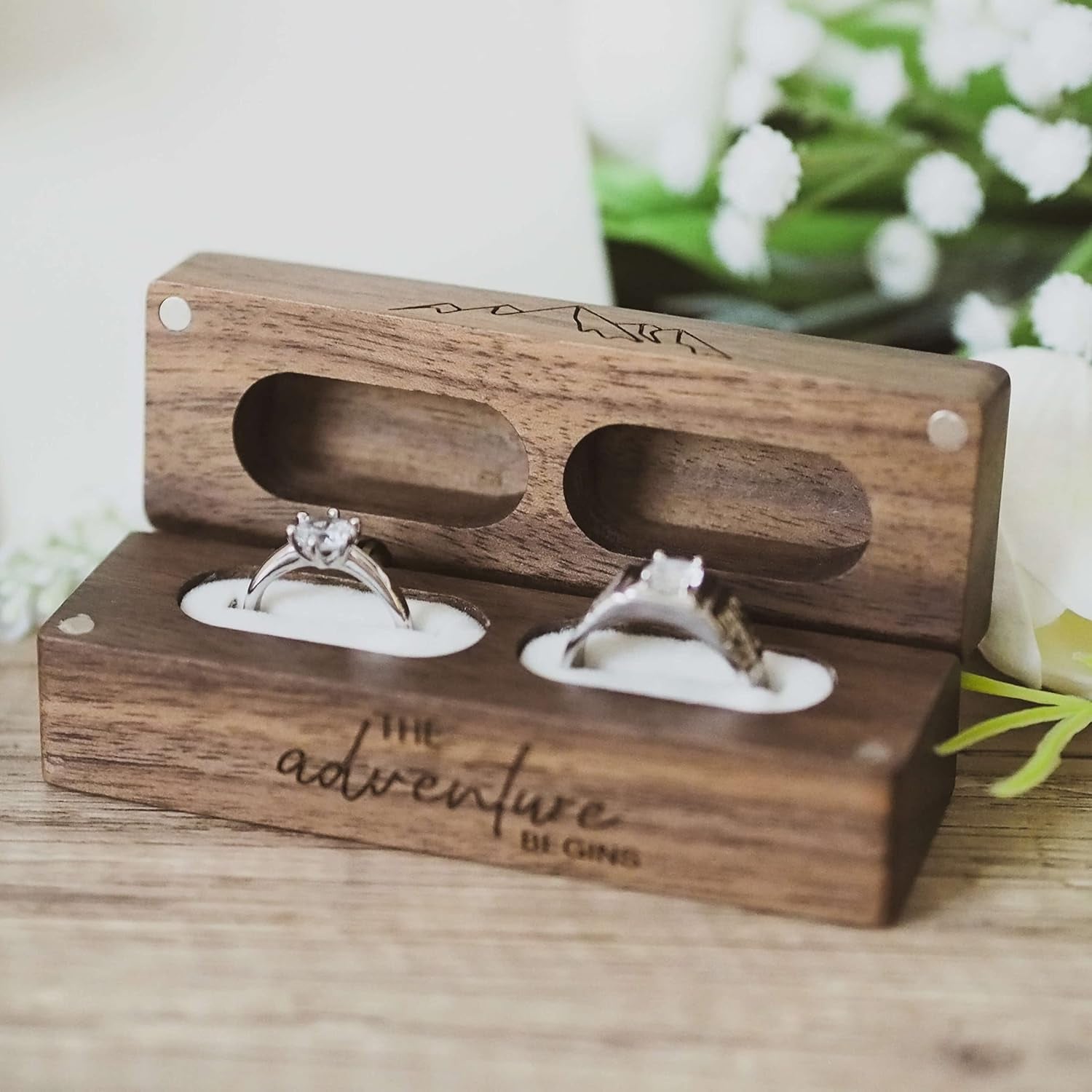 The Adventure Begins Engraved Wooden Ring Box
