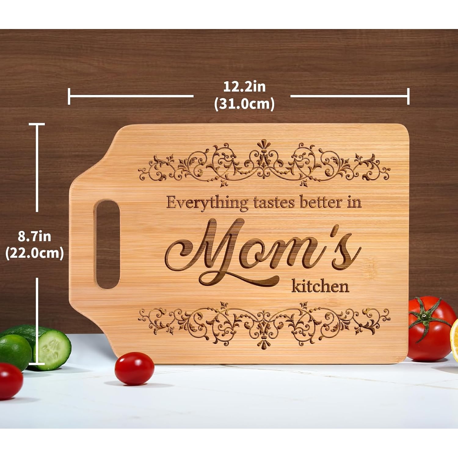 Mom's Kitchen Engraved Bamboo Cutting Board