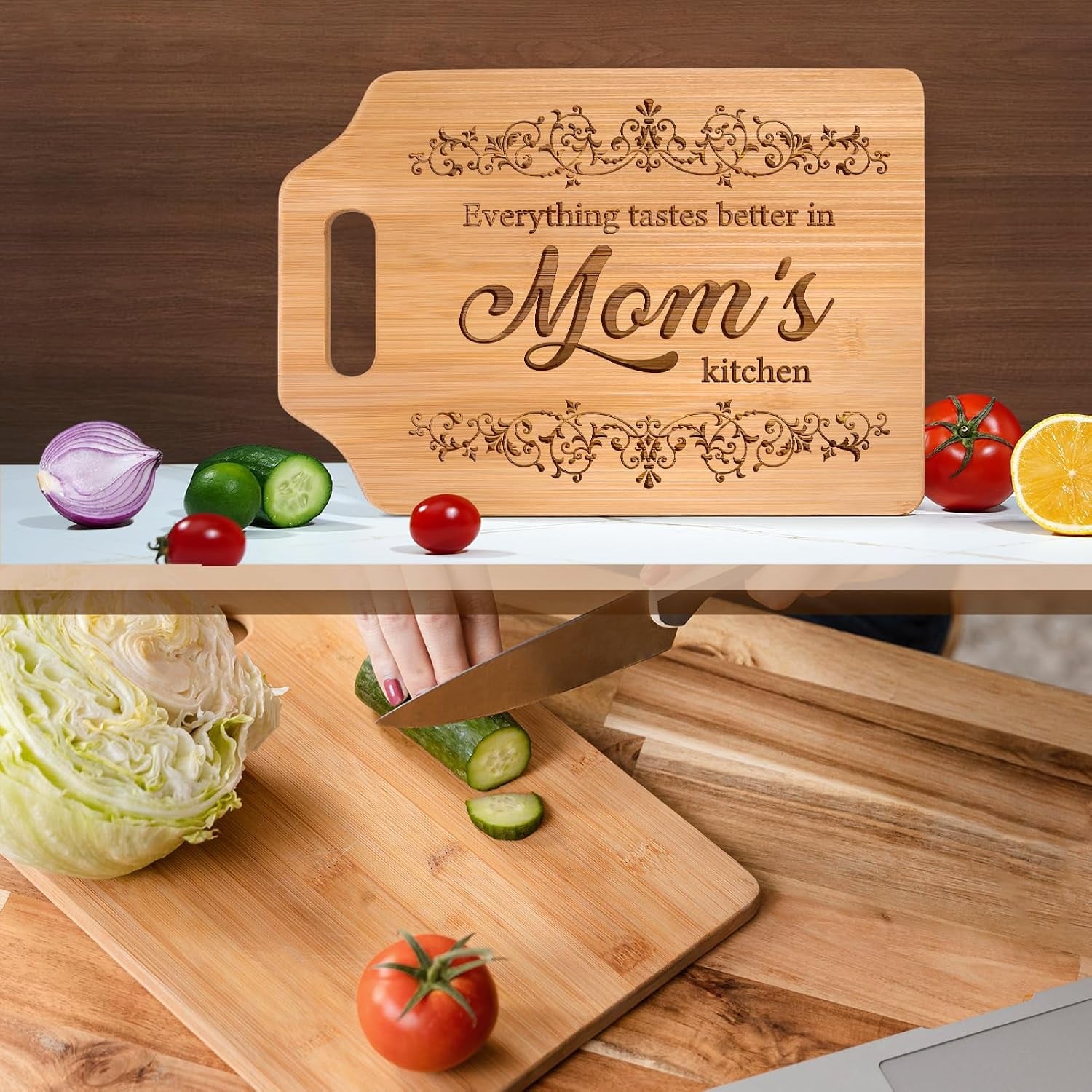 Mom's Kitchen Engraved Bamboo Cutting Board