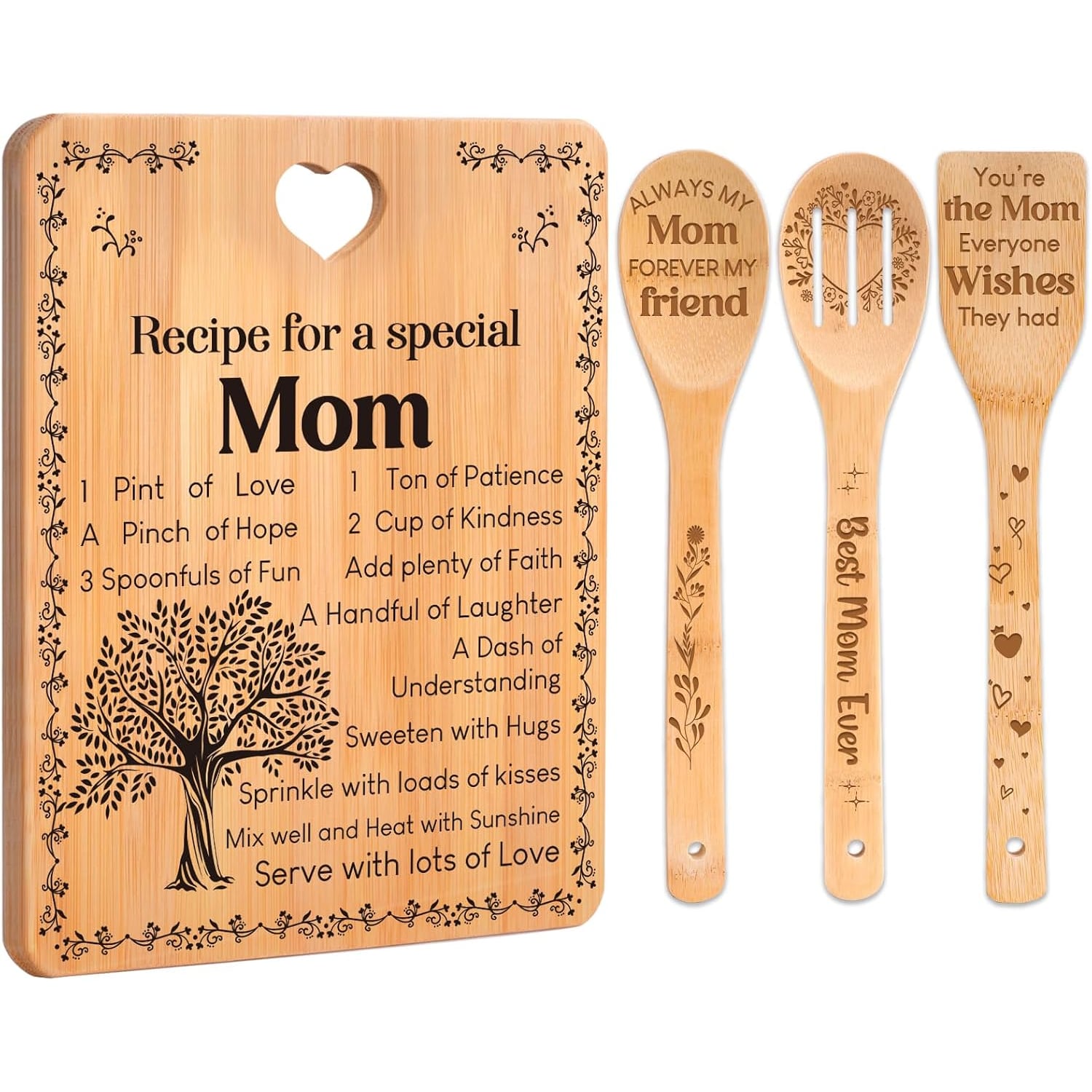 Recipe for a Special Mom Engraved Bamboo Cutting Board & Utensil Set (4 Piece)