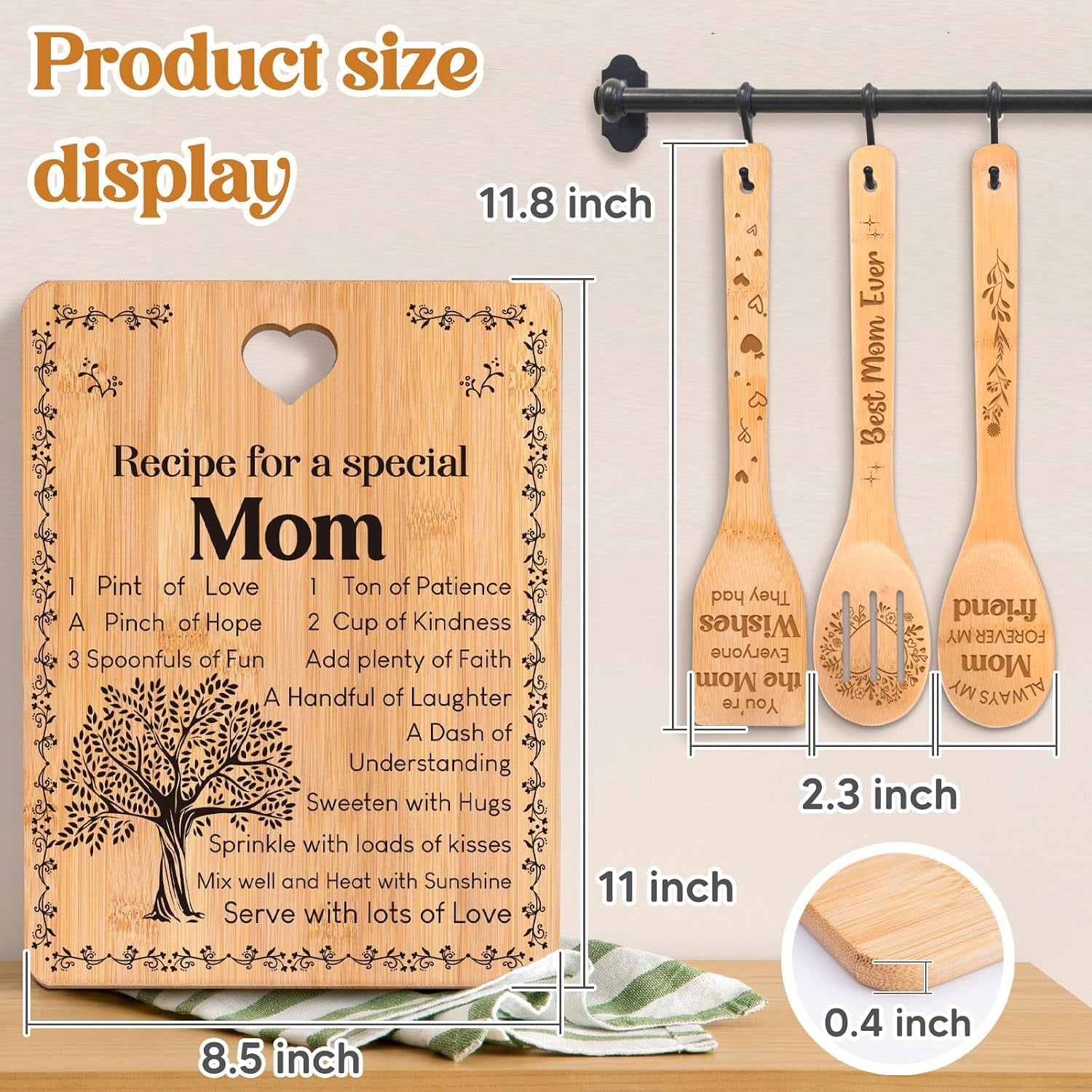 Recipe for a Special Mom Engraved Bamboo Cutting Board & Utensil Set (4 Piece)