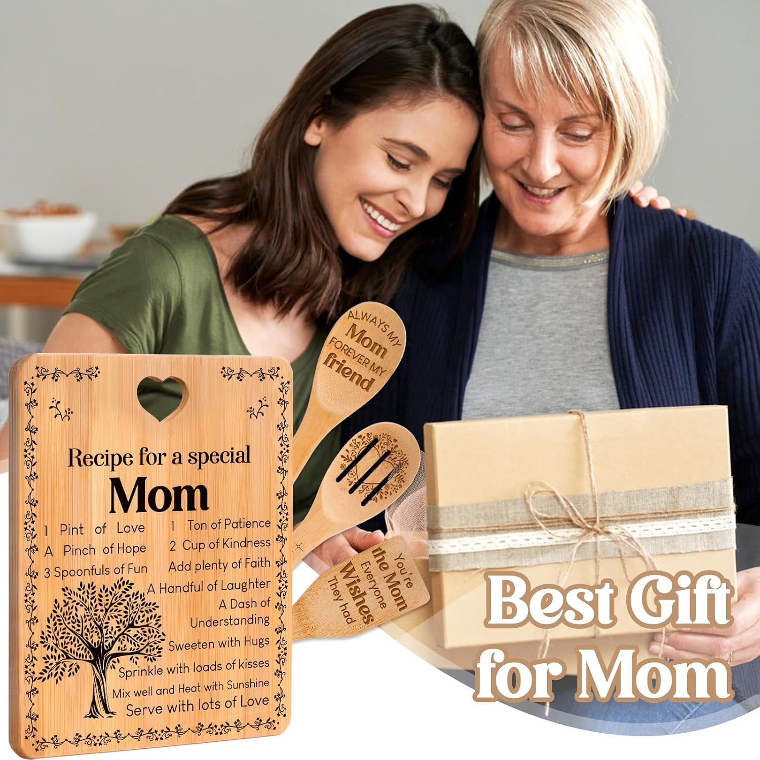 Recipe for a Special Mom Engraved Bamboo Cutting Board & Utensil Set (4 Piece)