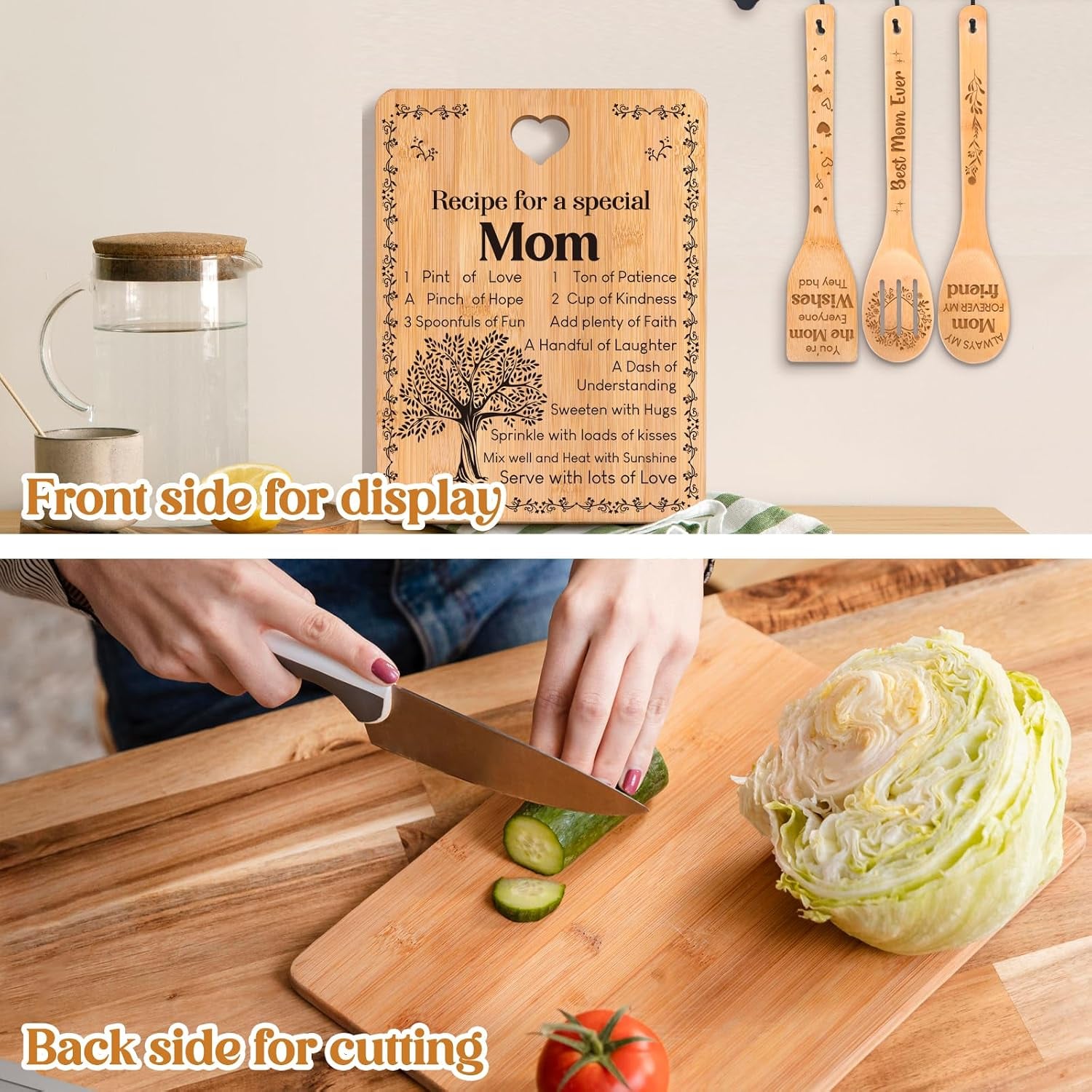 Recipe for a Special Mom Engraved Bamboo Cutting Board & Utensil Set (4 Piece)