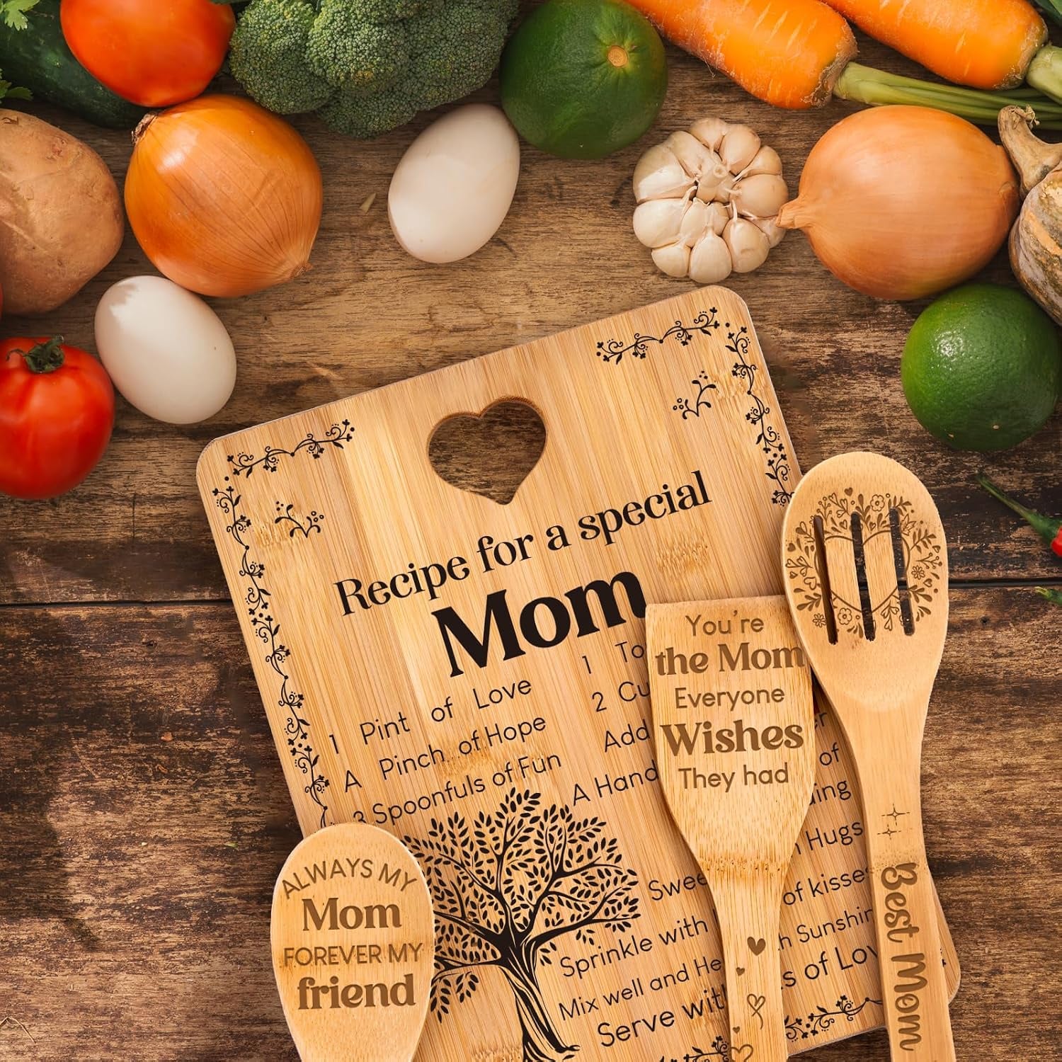 Recipe for a Special Mom Engraved Bamboo Cutting Board & Utensil Set (4 Piece)