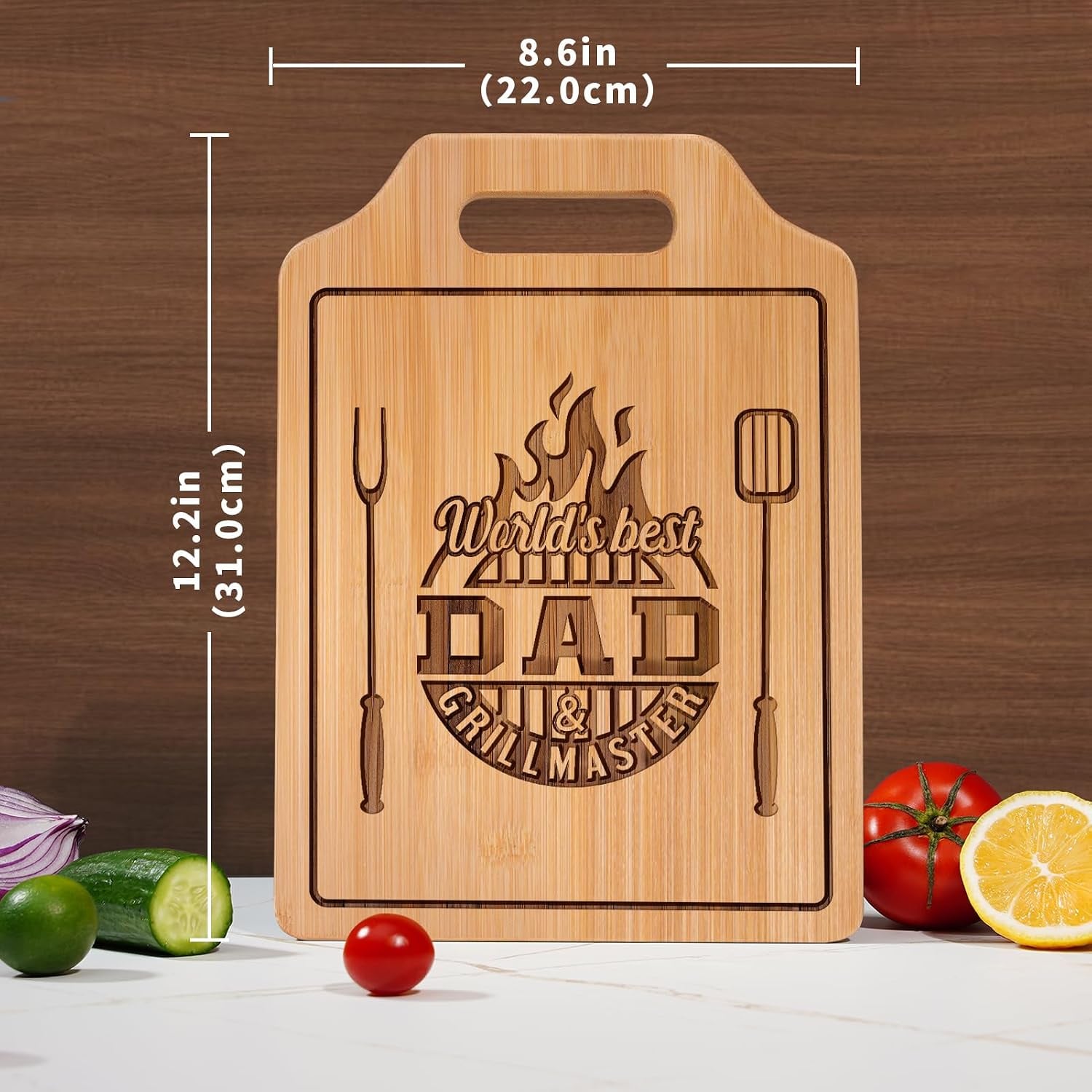 World's Best Dad and Grillmaster Engraved Bamboo Cutting Board