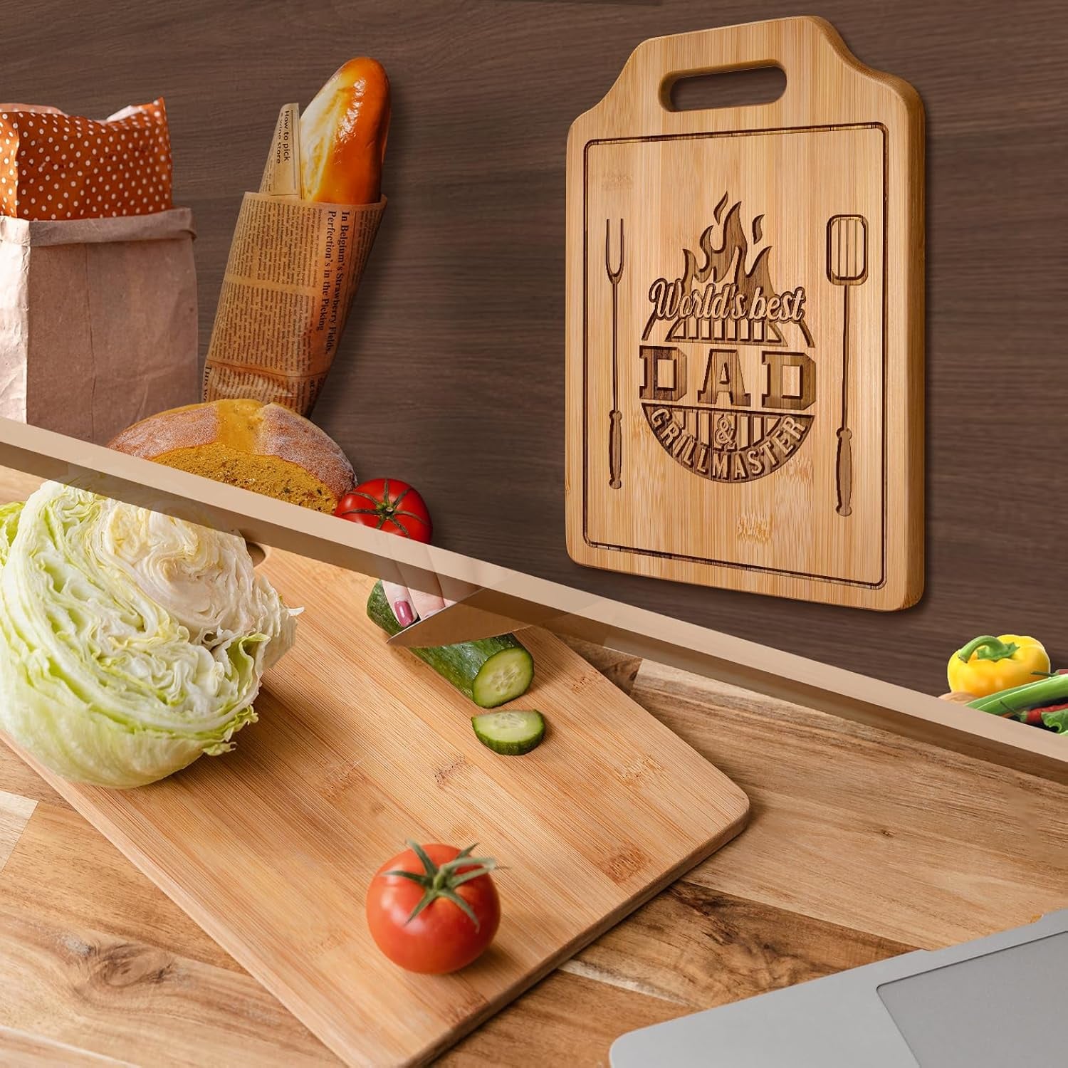 World's Best Dad and Grillmaster Engraved Bamboo Cutting Board