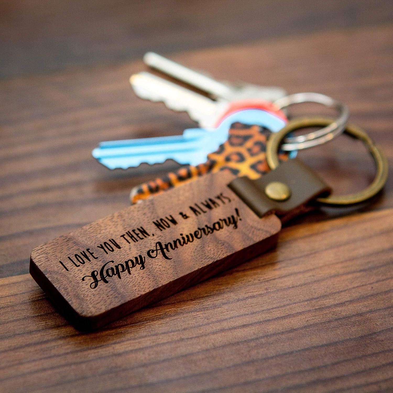 Happy Anniversary Engraved Wooden Keychain: image 2
