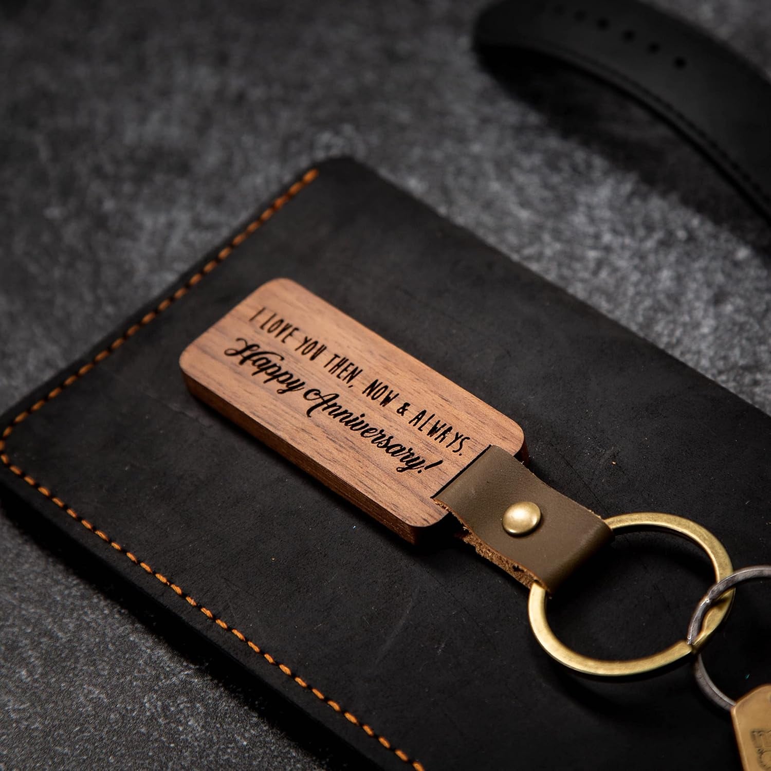 Happy Anniversary Engraved Wooden Keychain: image 3