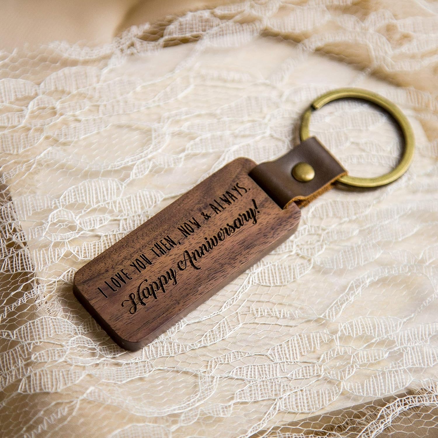 Happy Anniversary Engraved Wooden Keychain: image 5