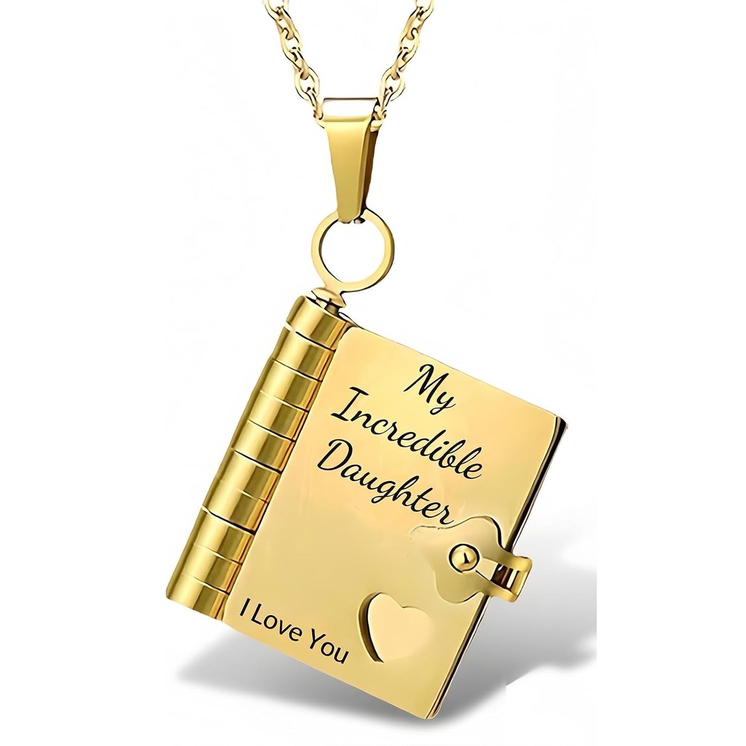 My Incredible Daughter Engraved Book Necklace