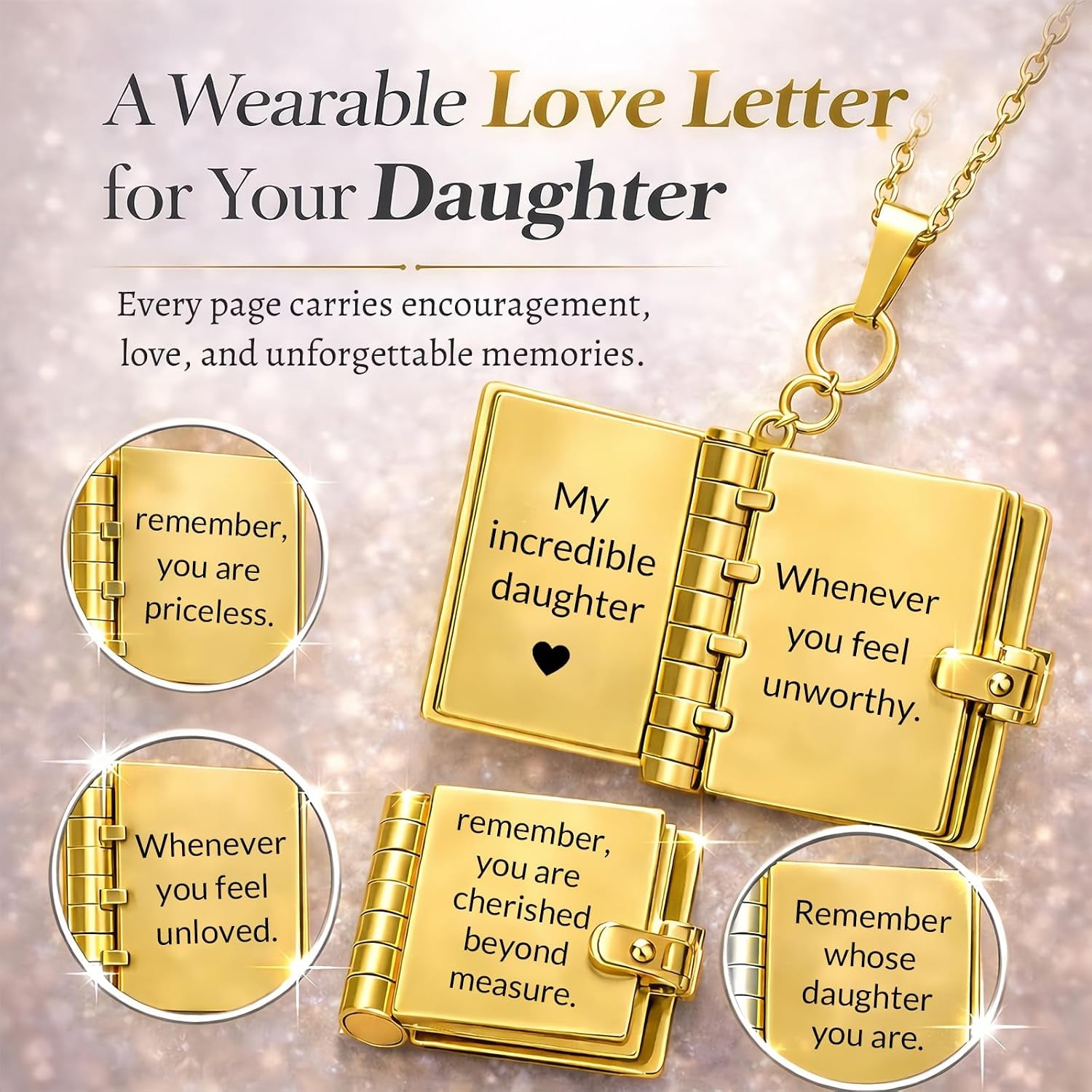 My Incredible Daughter Engraved Book Necklace: image 2