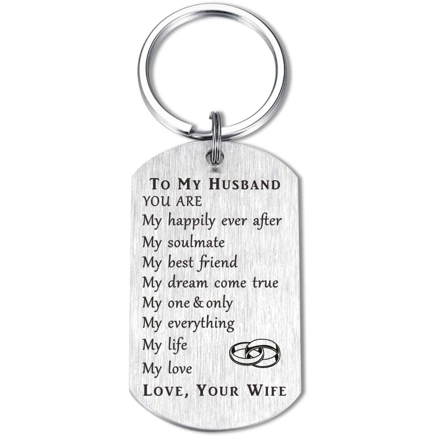 To My Husband Engraved Stainless Steel Keychain from Wife