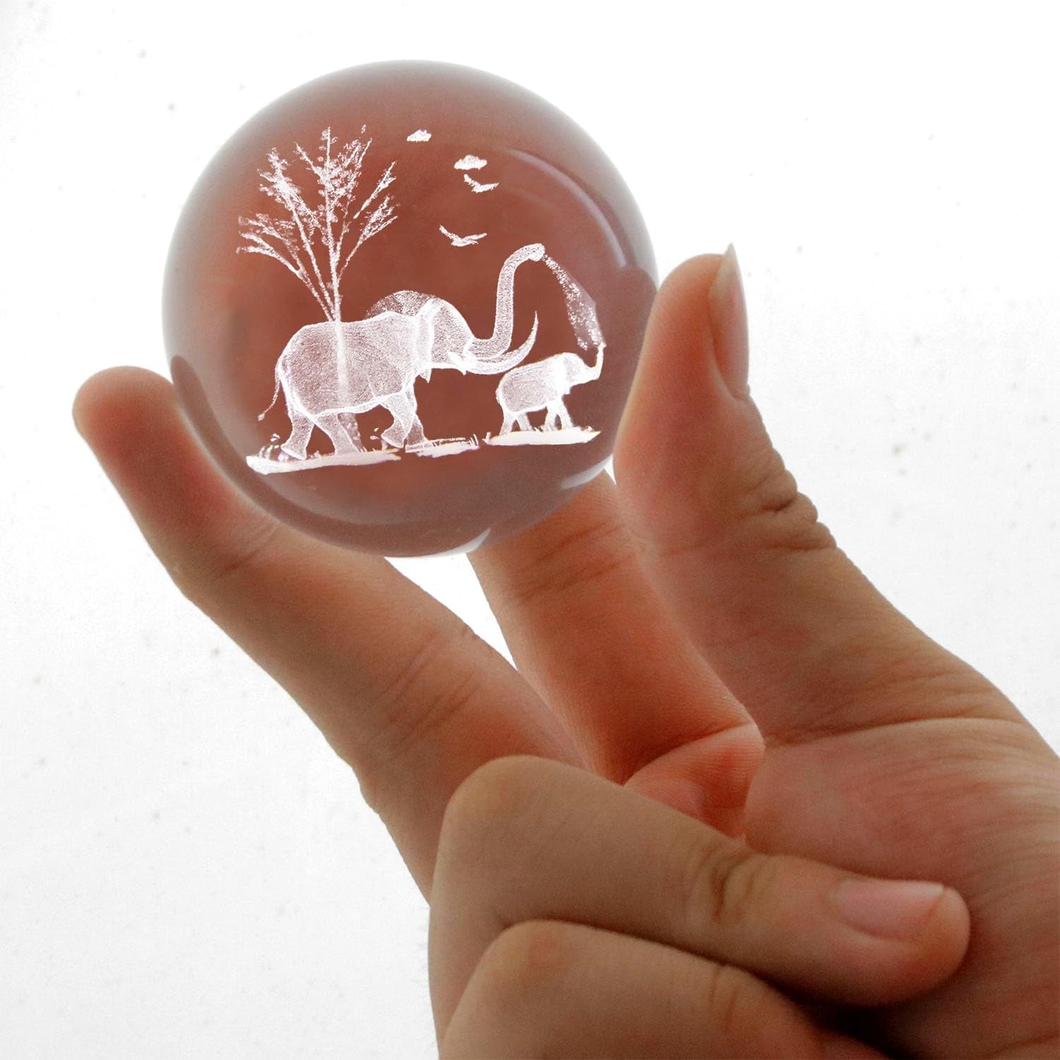 Mother and Son Elephants Engraved Crystal Ball: image 3