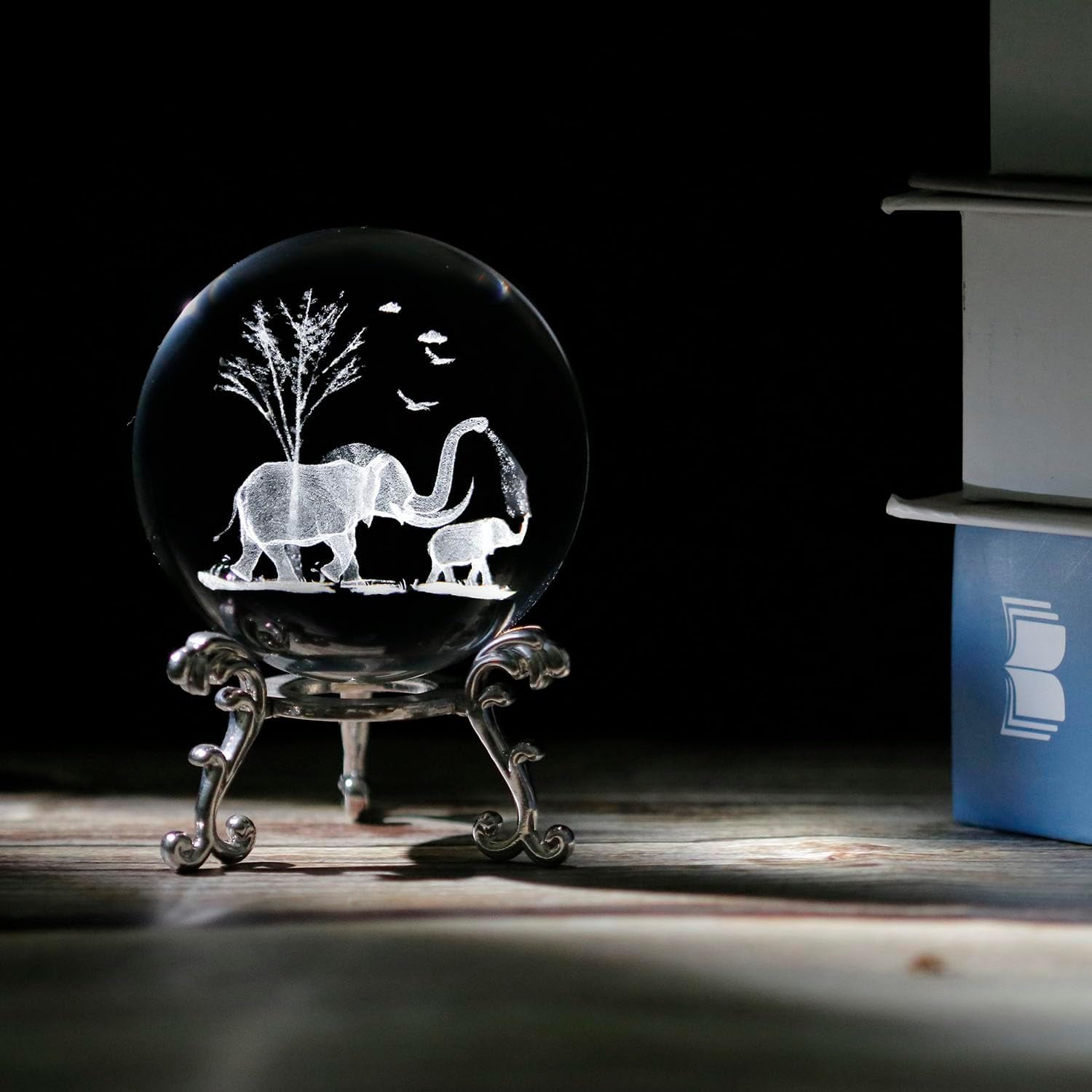 Mother and Son Elephants Engraved Crystal Ball: image 4