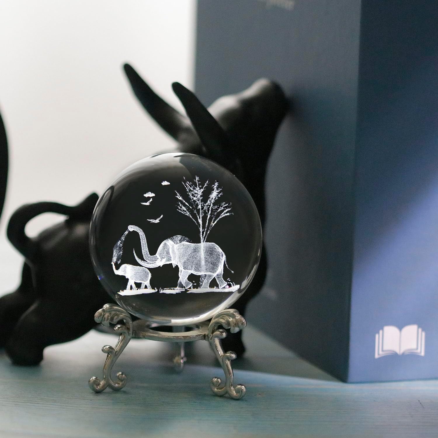 Mother and Son Elephants Engraved Crystal Ball: image 5