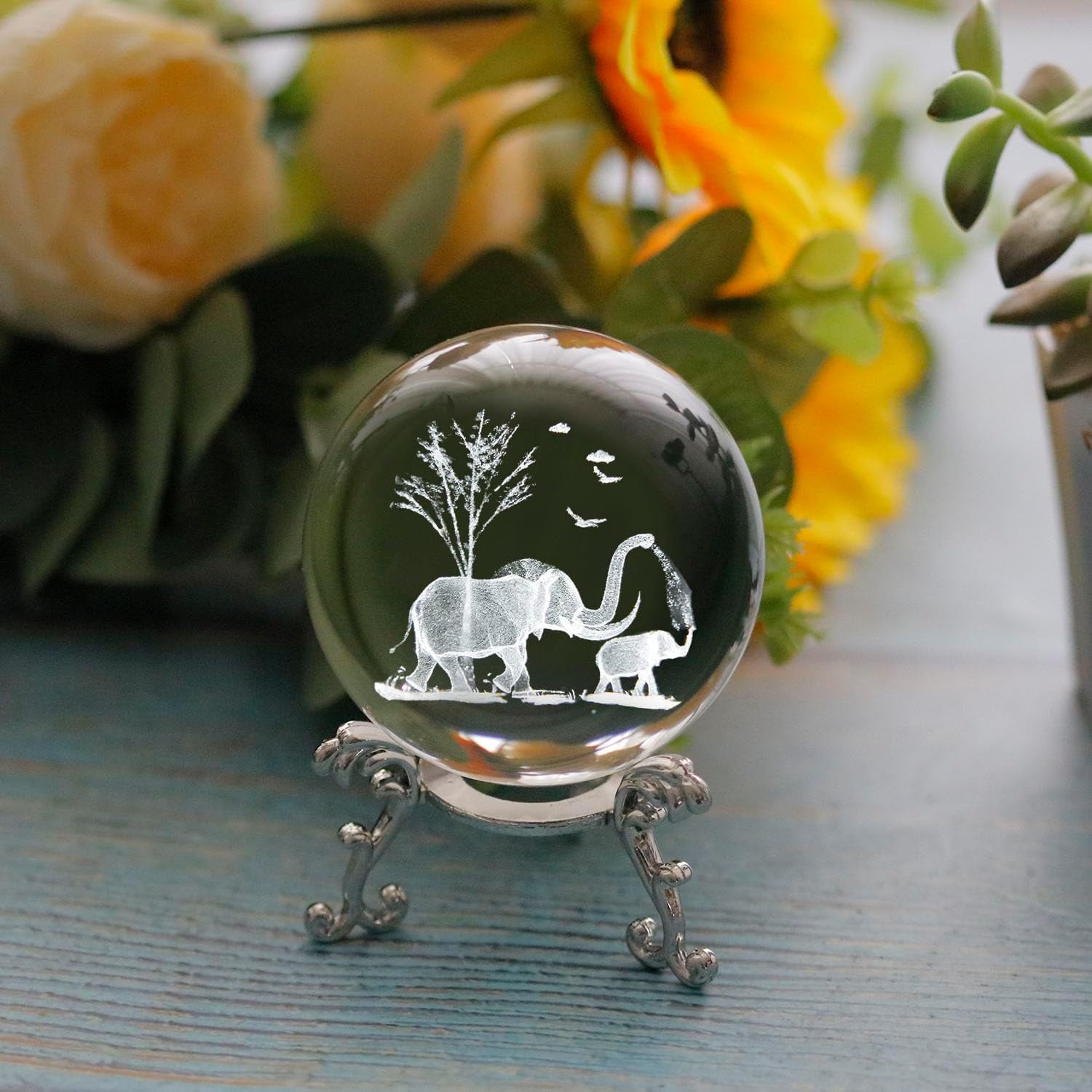 Mother and Son Elephants Engraved Crystal Ball: image 6