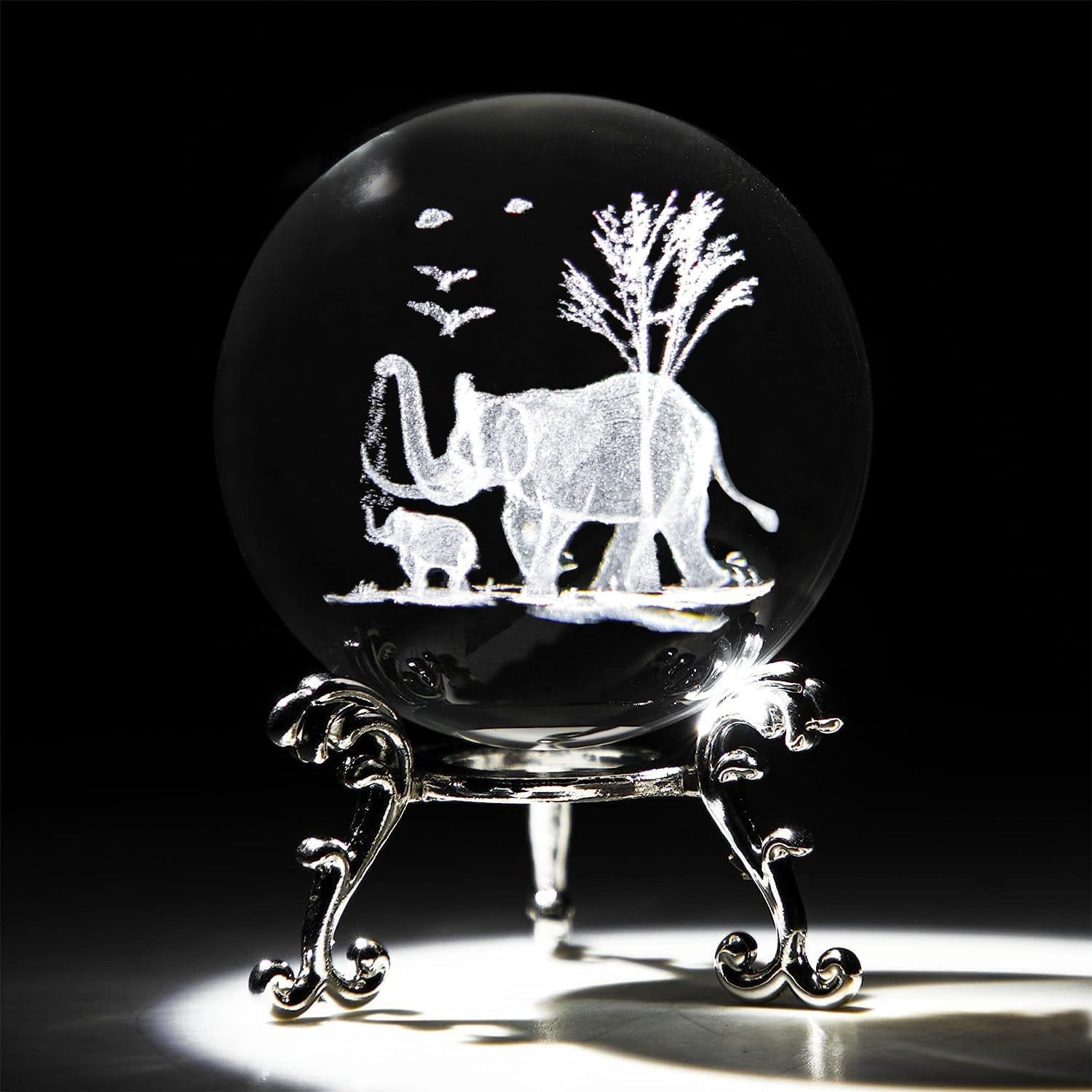 Mother and Son Elephants Engraved Crystal Ball: image 7