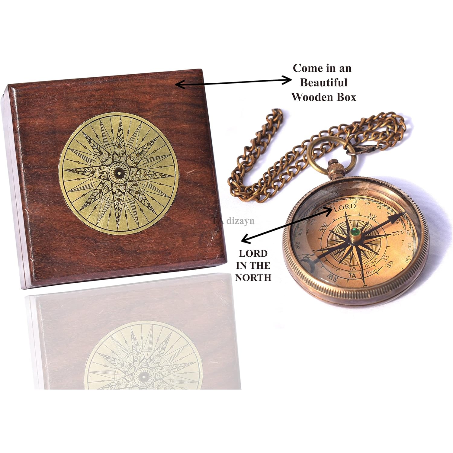 Proverbs 3:5-6 Engraved Brass Compass with Wooden Keepsake Box