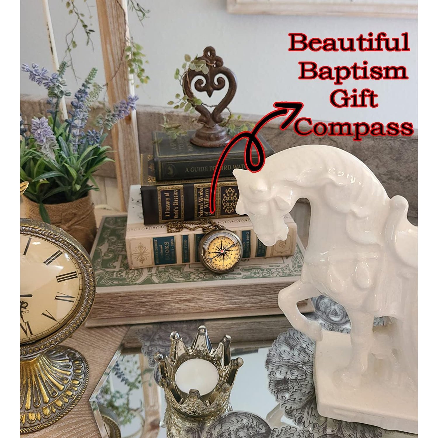 Proverbs 3:5-6 Engraved Brass Compass with Wooden Keepsake Box