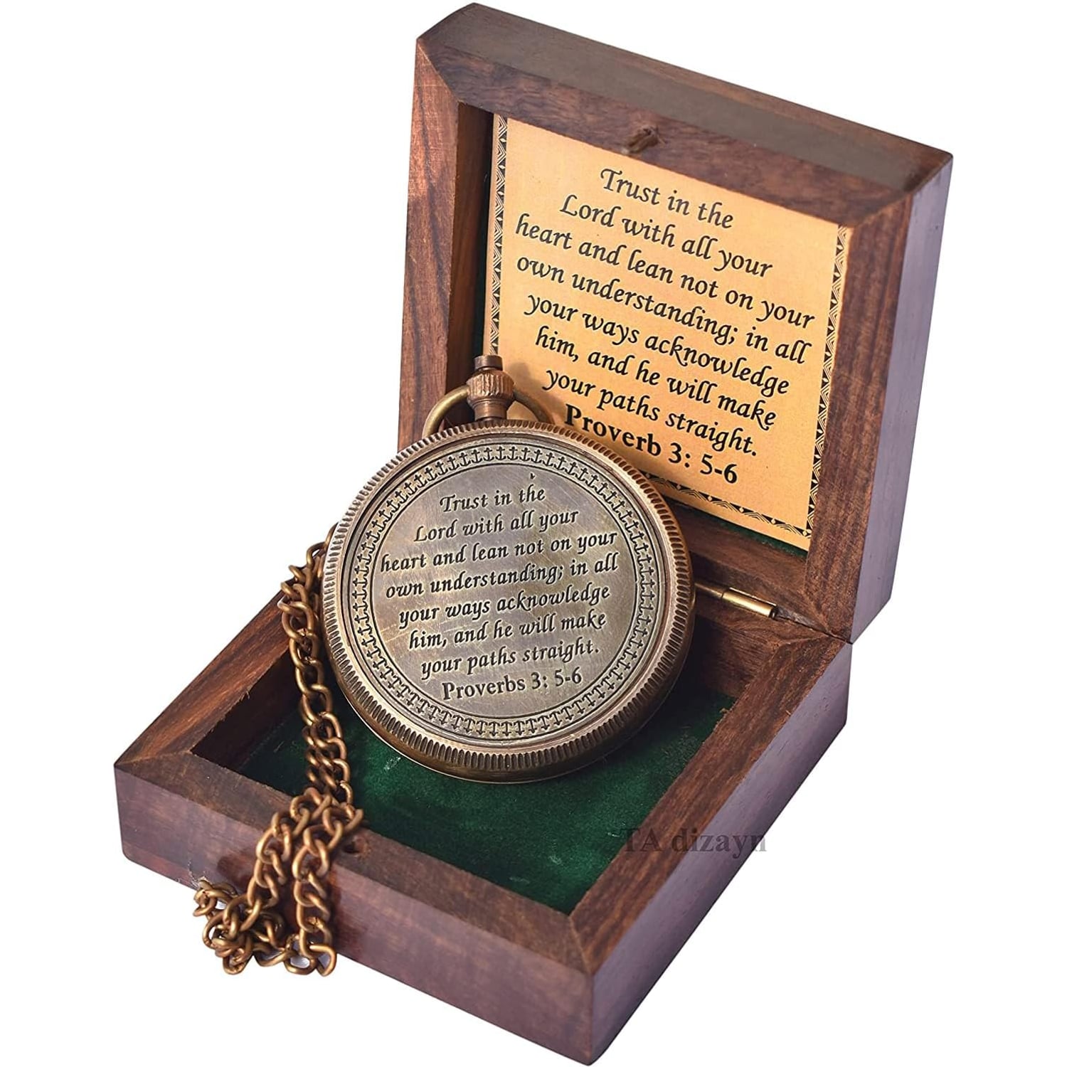 Proverbs 3:5-6 Engraved Brass Compass with Wooden Keepsake Box