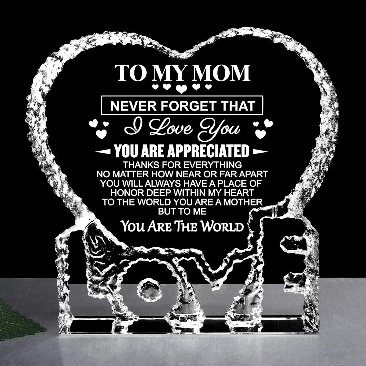 To My Mom Engraved Crystal Heart Keepsake