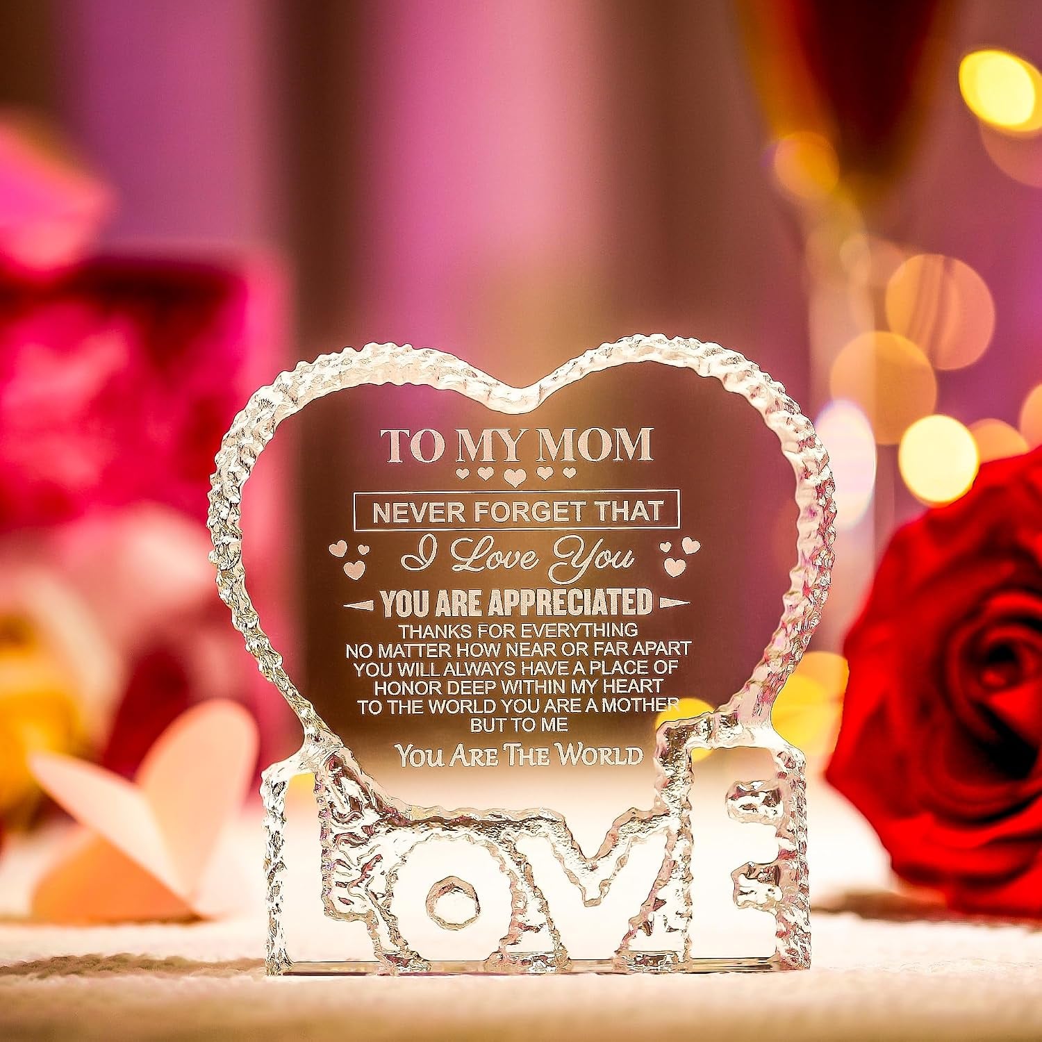 To My Mom Engraved Crystal Heart Keepsake