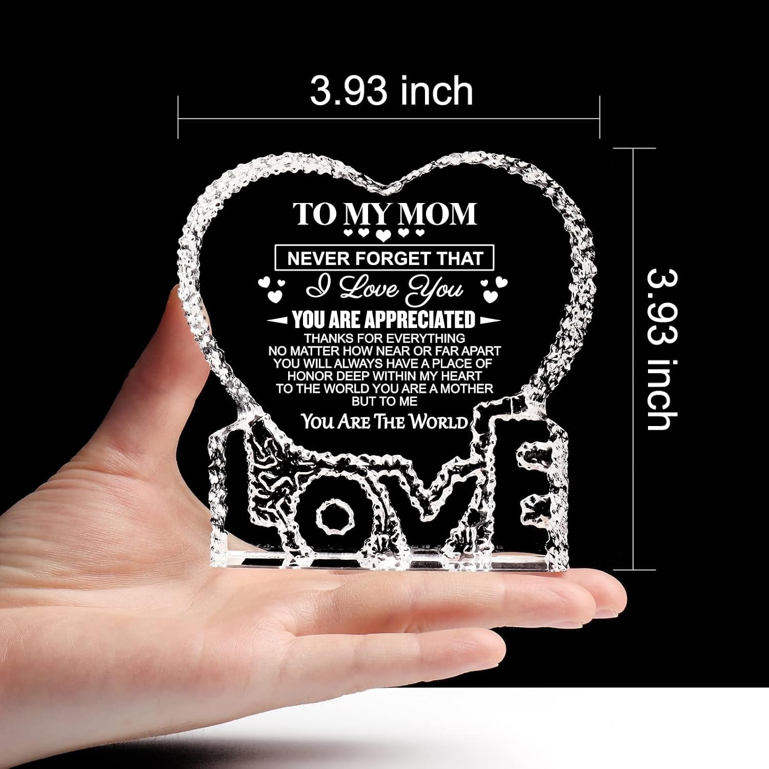 To My Mom Engraved Crystal Heart Keepsake