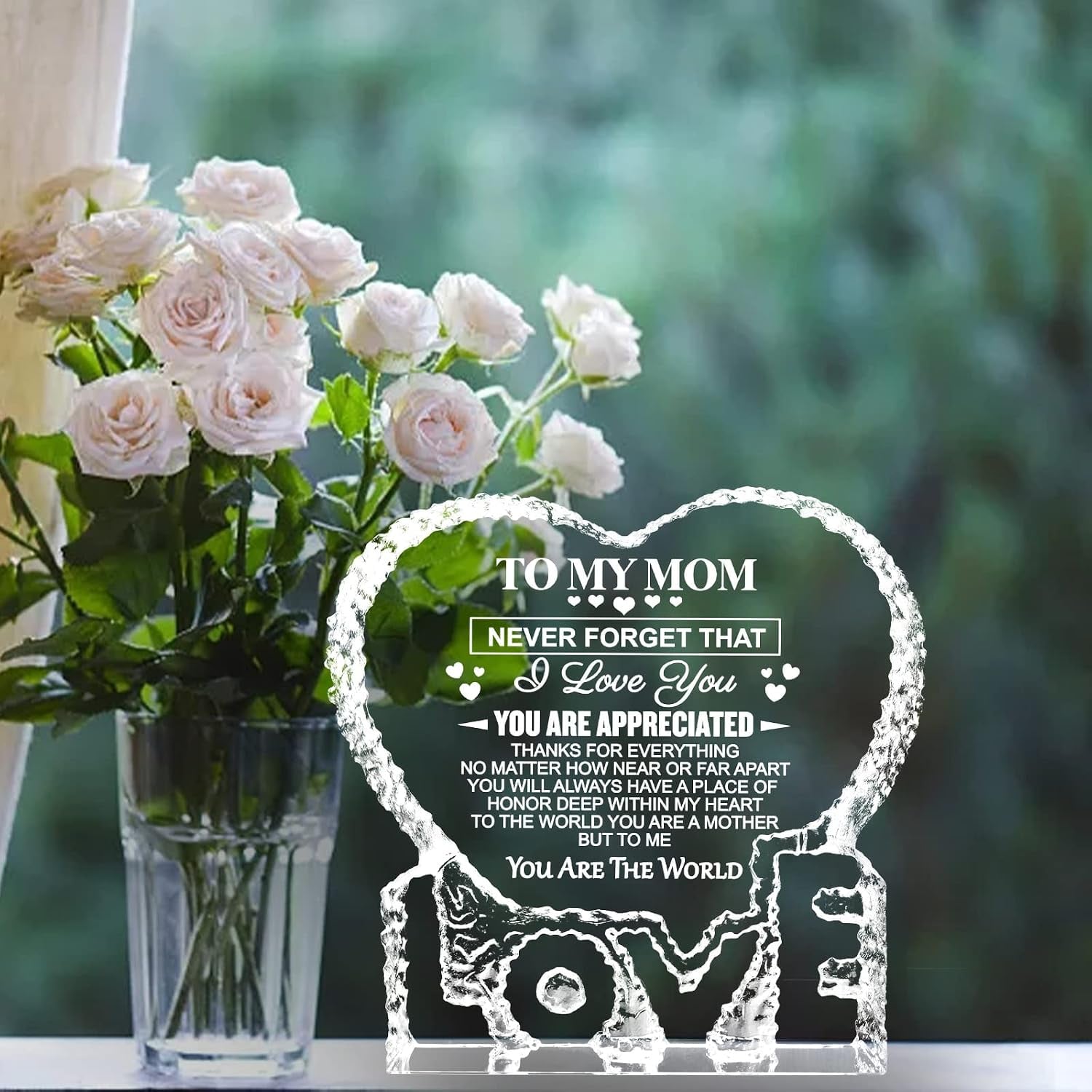 To My Mom Engraved Crystal Heart Keepsake