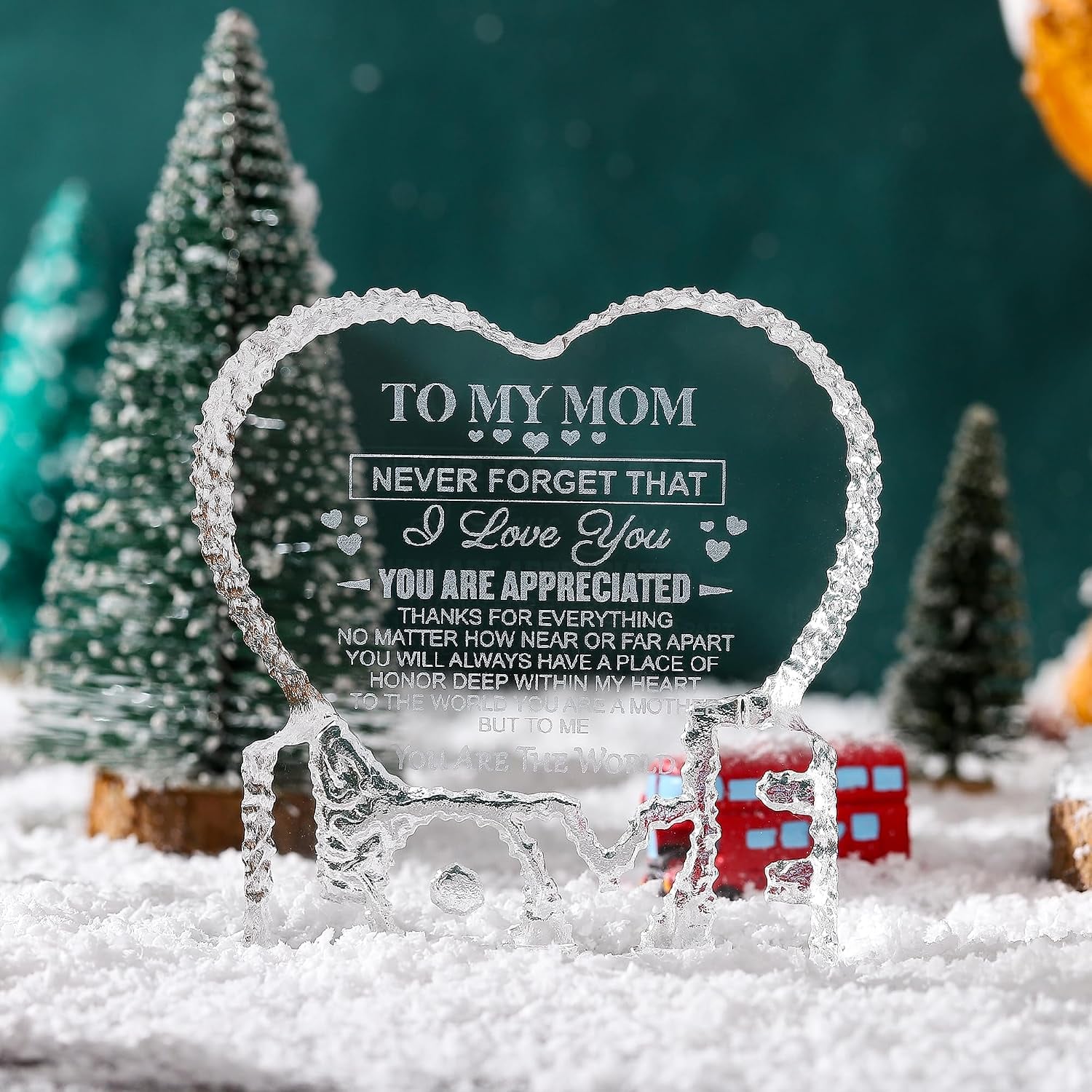 To My Mom Engraved Crystal Heart Keepsake