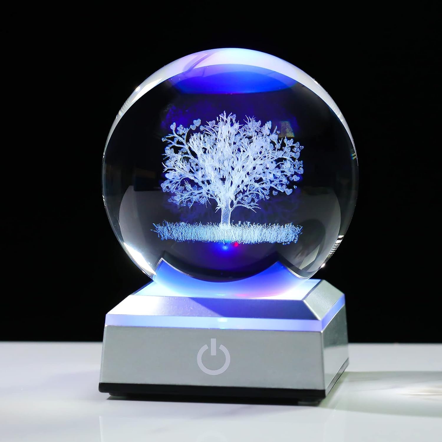 Tree of Life Engraved Crystal Ball with LED Base