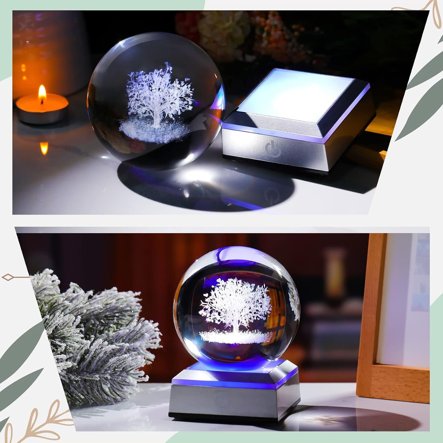Tree of Life Engraved Crystal Ball with LED Base: image 5