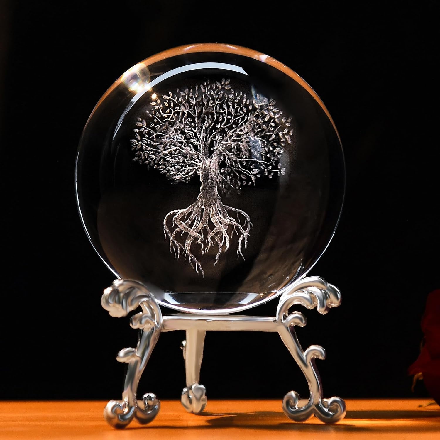 Tree of Life Engraved Crystal Ball with Stand