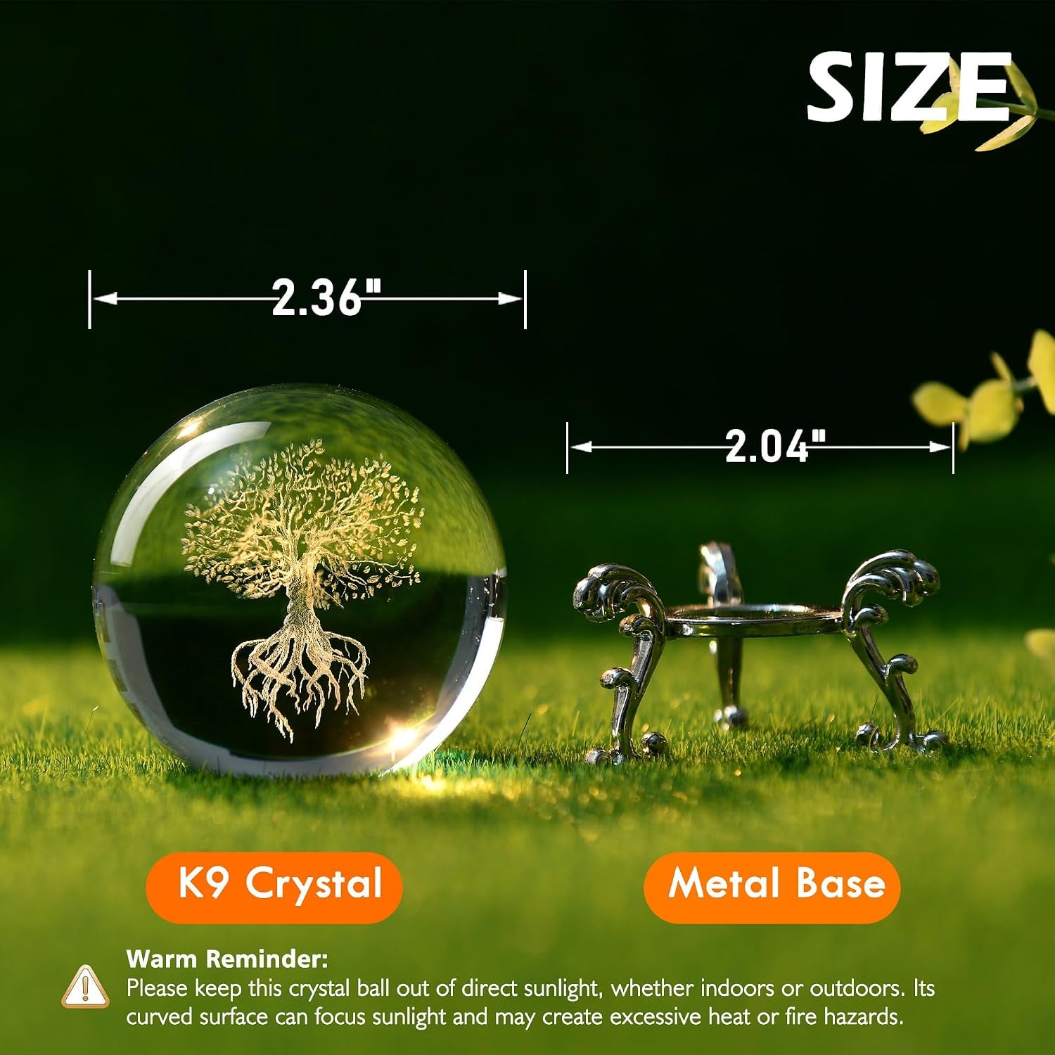 Tree of Life Engraved Crystal Ball with Stand: image 2