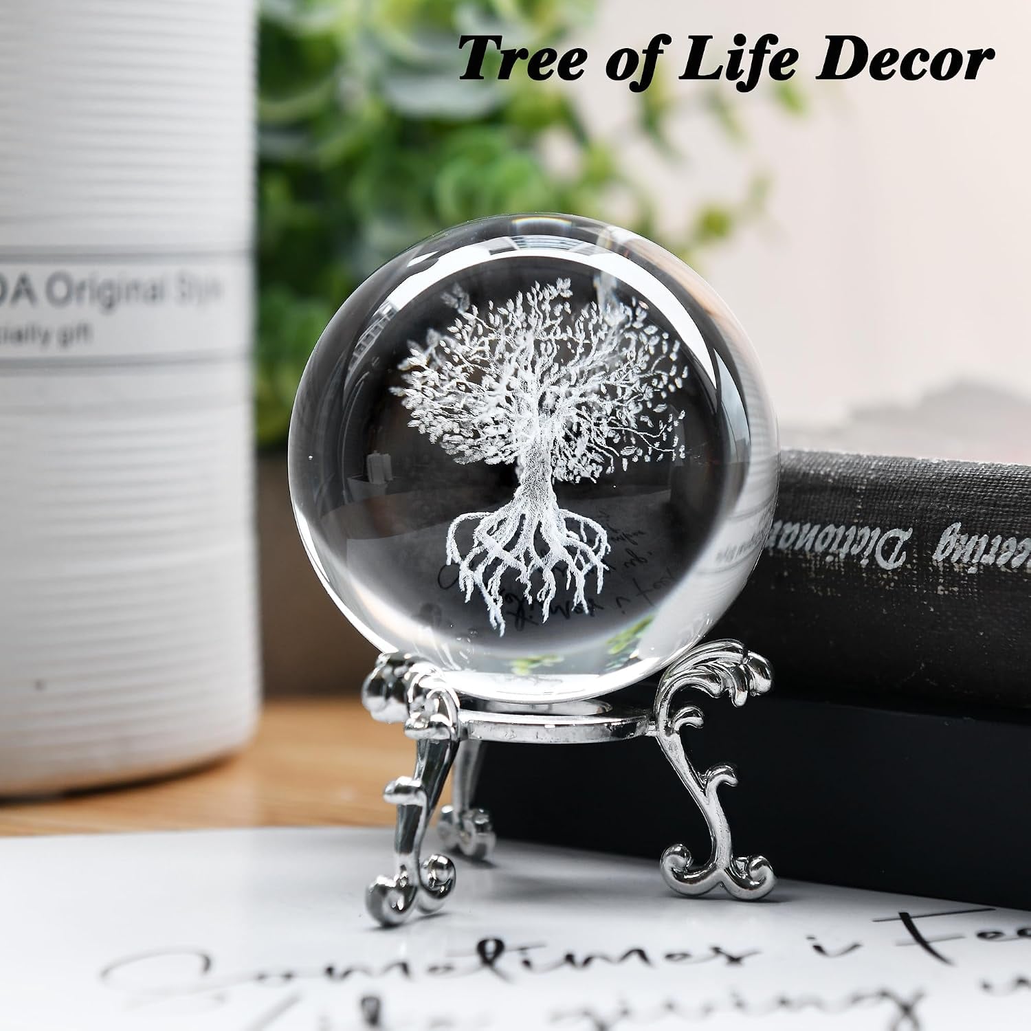 Tree of Life Engraved Crystal Ball with Stand: image 3