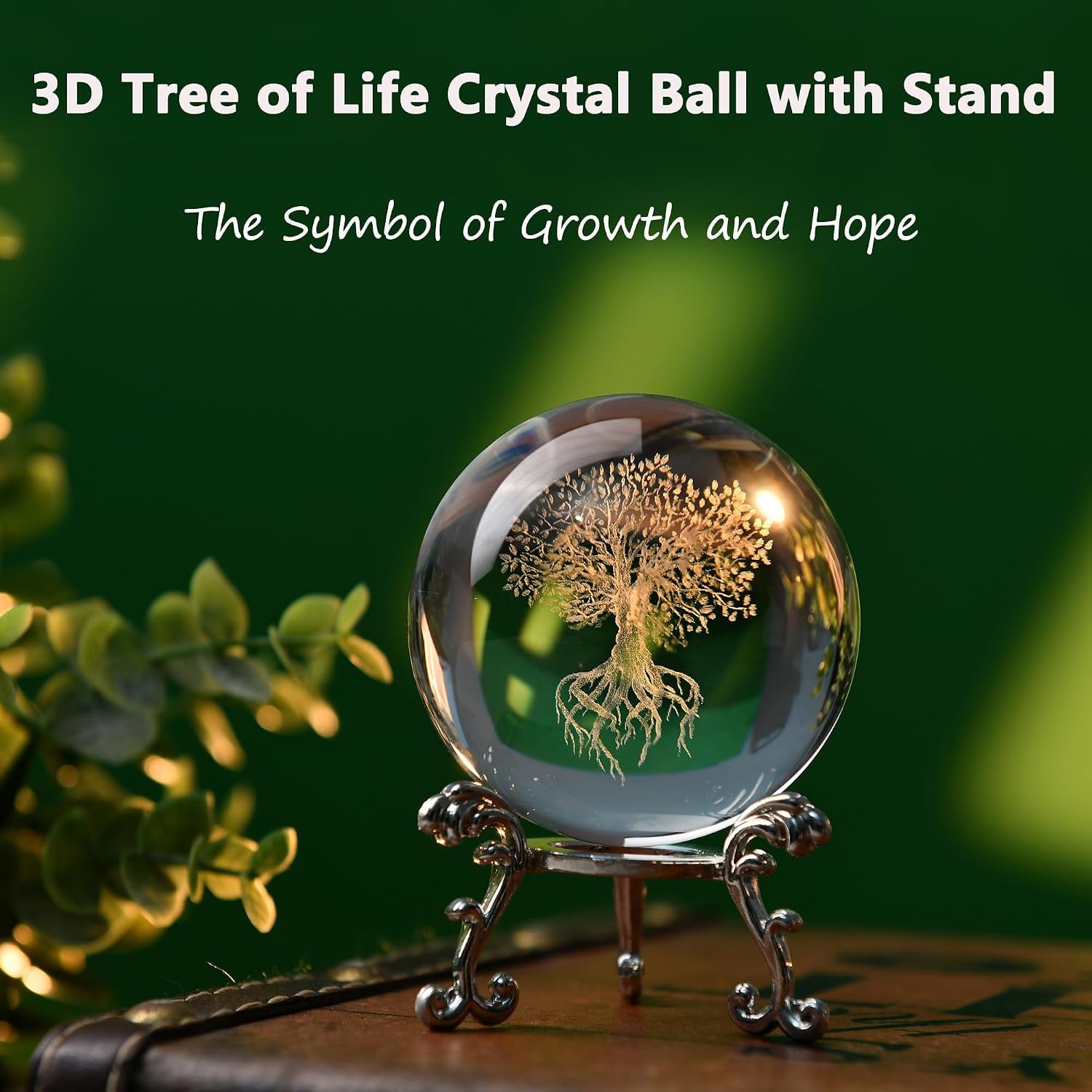 Tree of Life Engraved Crystal Ball with Stand: image 4