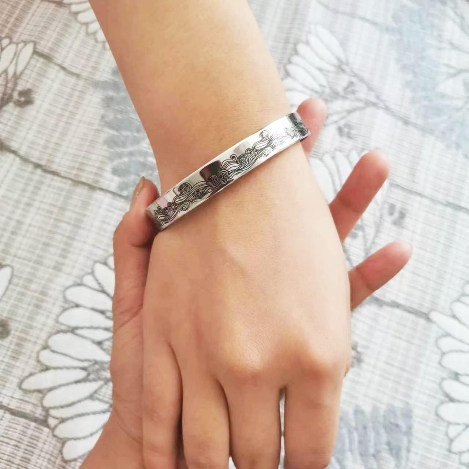 Memorial Engraved Cuff Bracelet with Remembrance Message: image 2