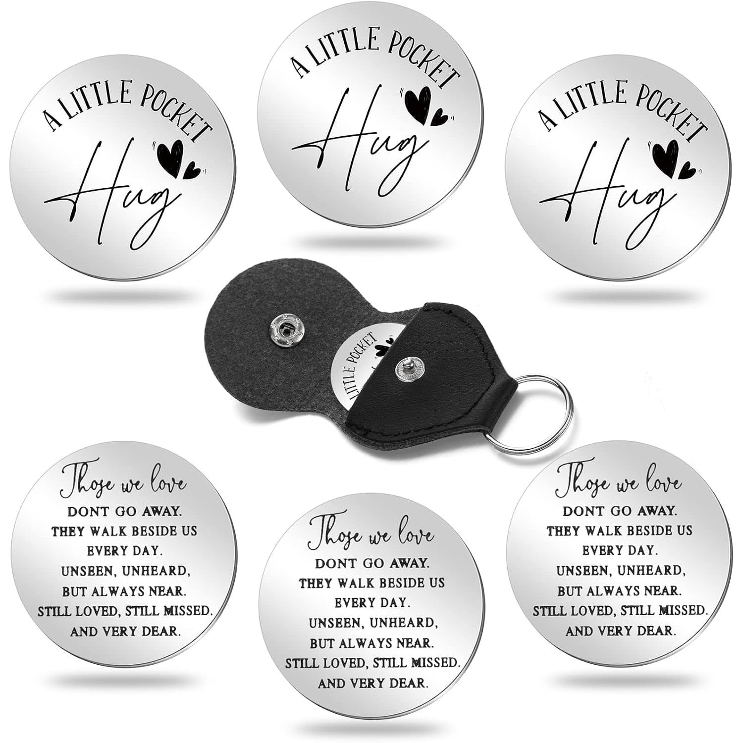 Those We Love Engraved Pocket Hug Tokens, Set of 3 with PU Leather Keychain Pouches