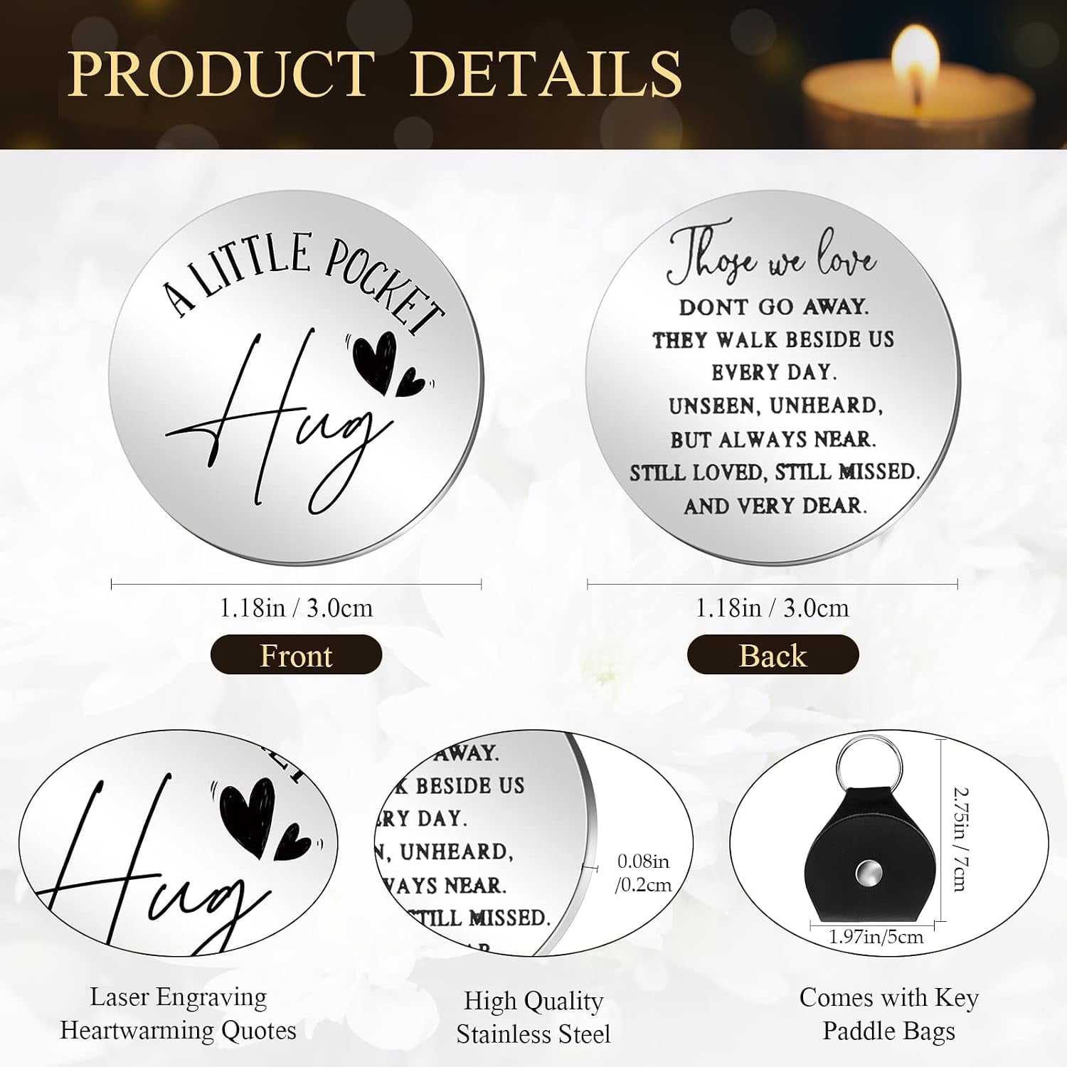 Those We Love Engraved Pocket Hug Tokens, Set of 3 with PU Leather Keychain Pouches: image 2