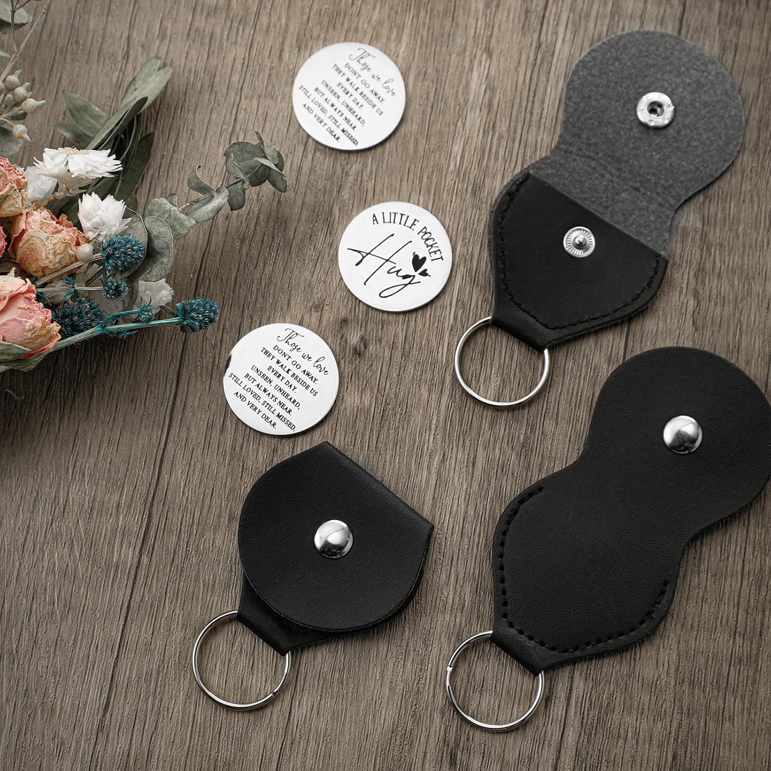 Those We Love Engraved Pocket Hug Tokens, Set of 3 with PU Leather Keychain Pouches: image 3