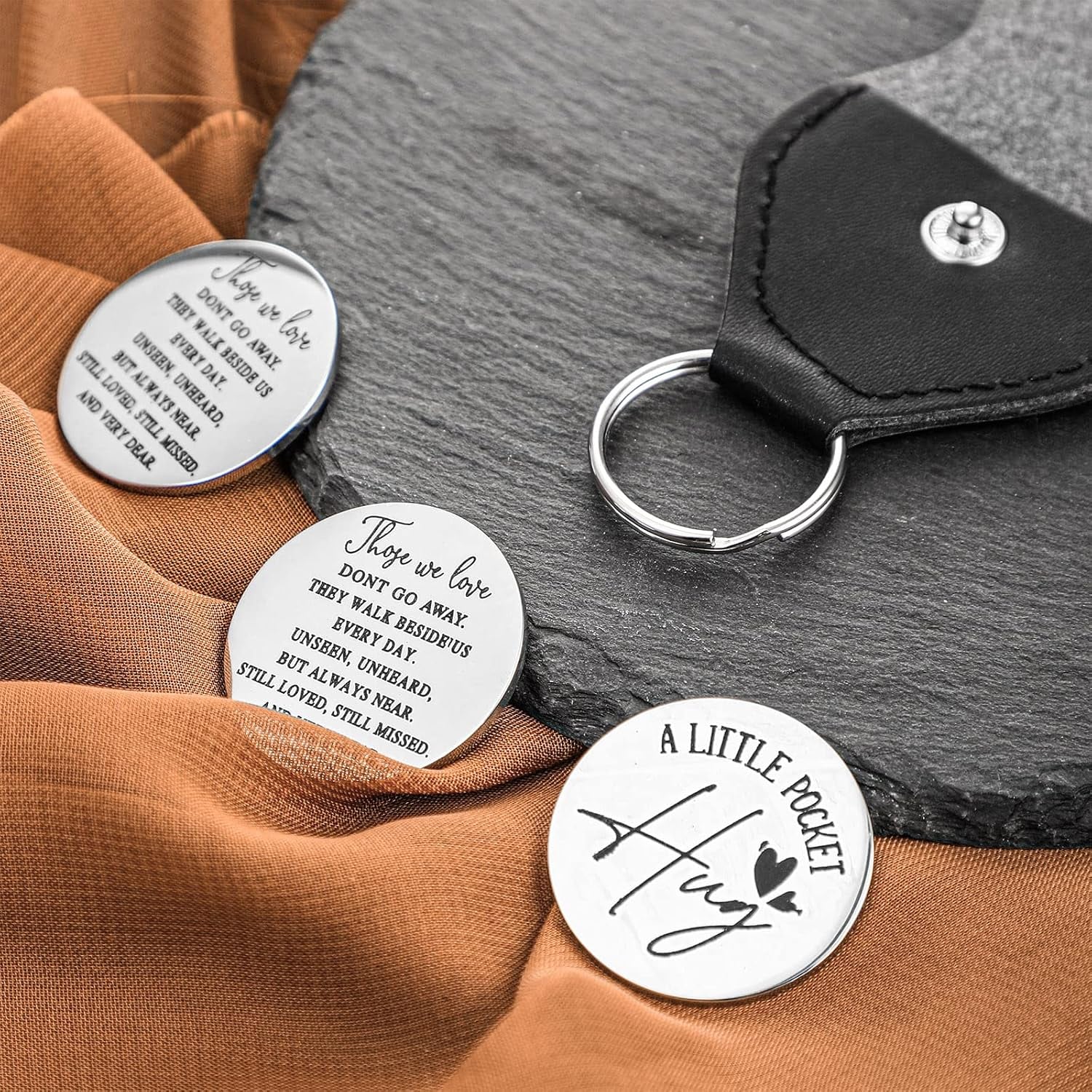 Those We Love Engraved Pocket Hug Tokens, Set of 3 with PU Leather Keychain Pouches: image 4
