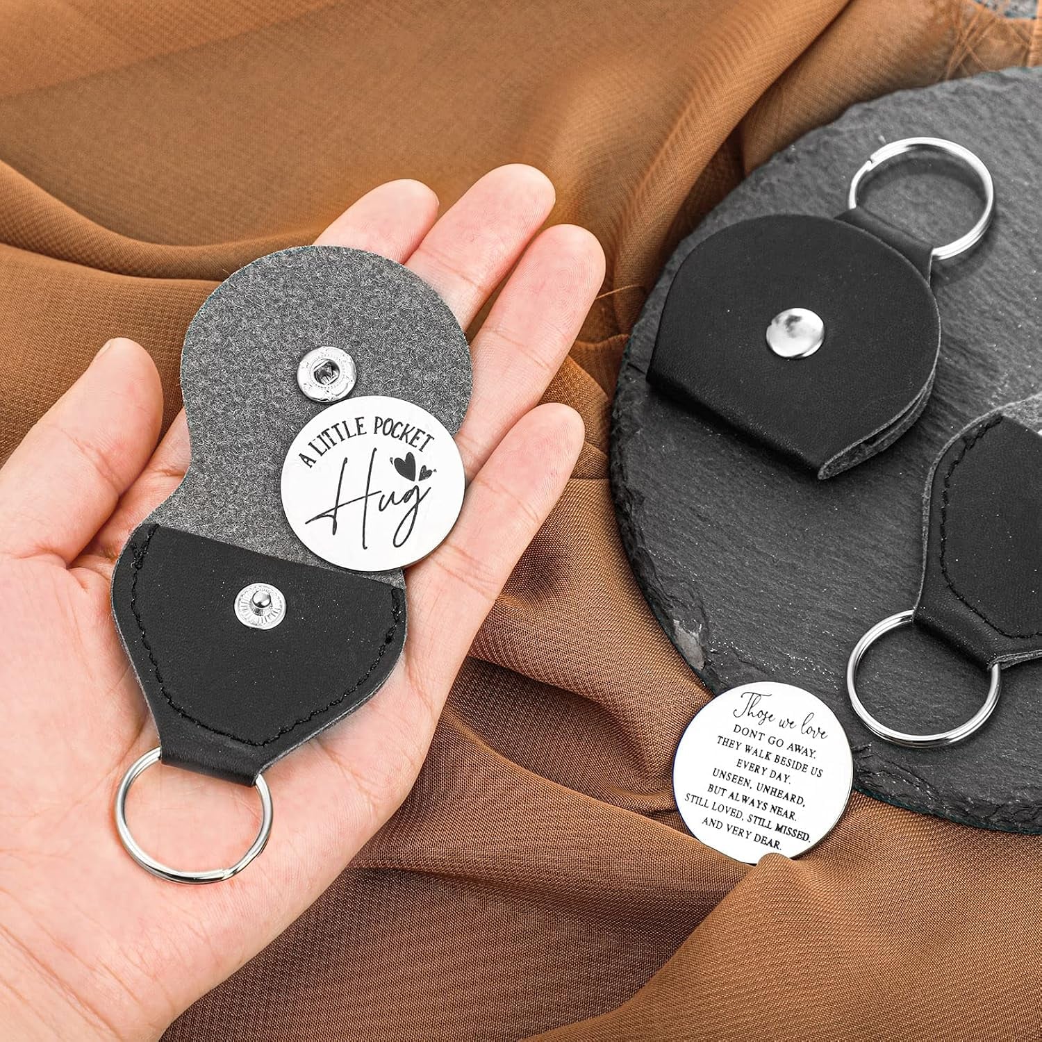 Those We Love Engraved Pocket Hug Tokens, Set of 3 with PU Leather Keychain Pouches: image 5