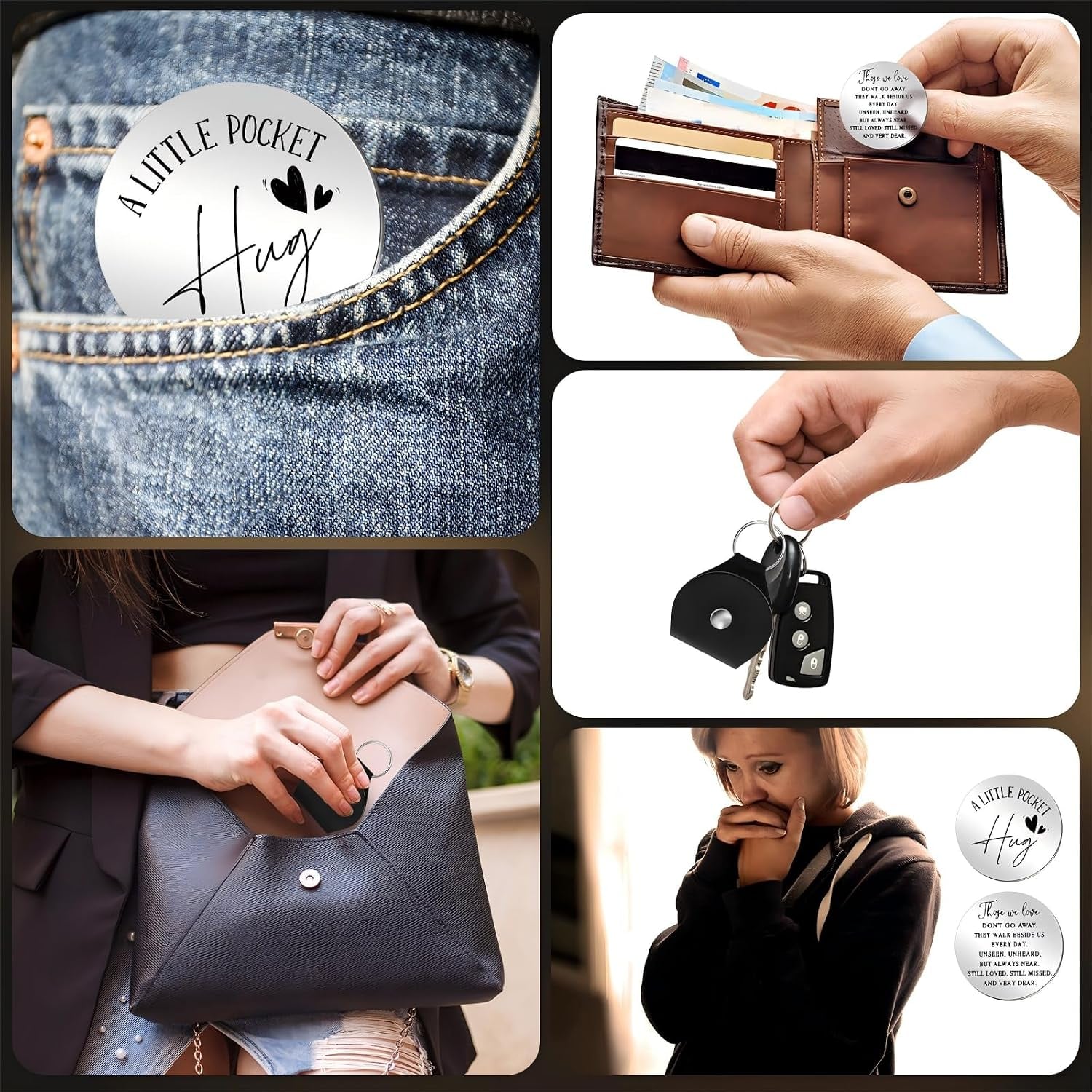 Those We Love Engraved Pocket Hug Tokens, Set of 3 with PU Leather Keychain Pouches: image 6