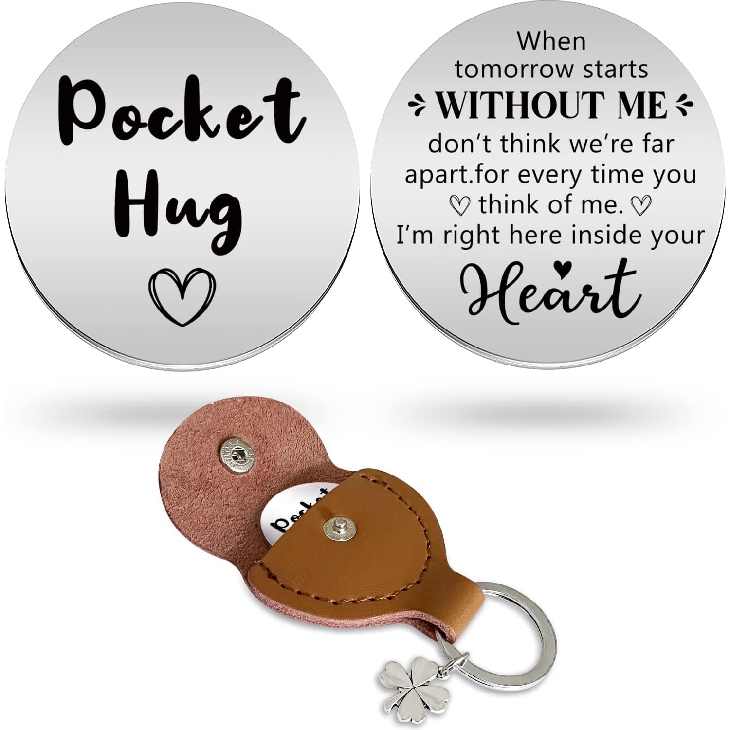 When Tomorrow Starts Without Me Engraved Pocket Hug Token with PU Leather Keychain Pouch