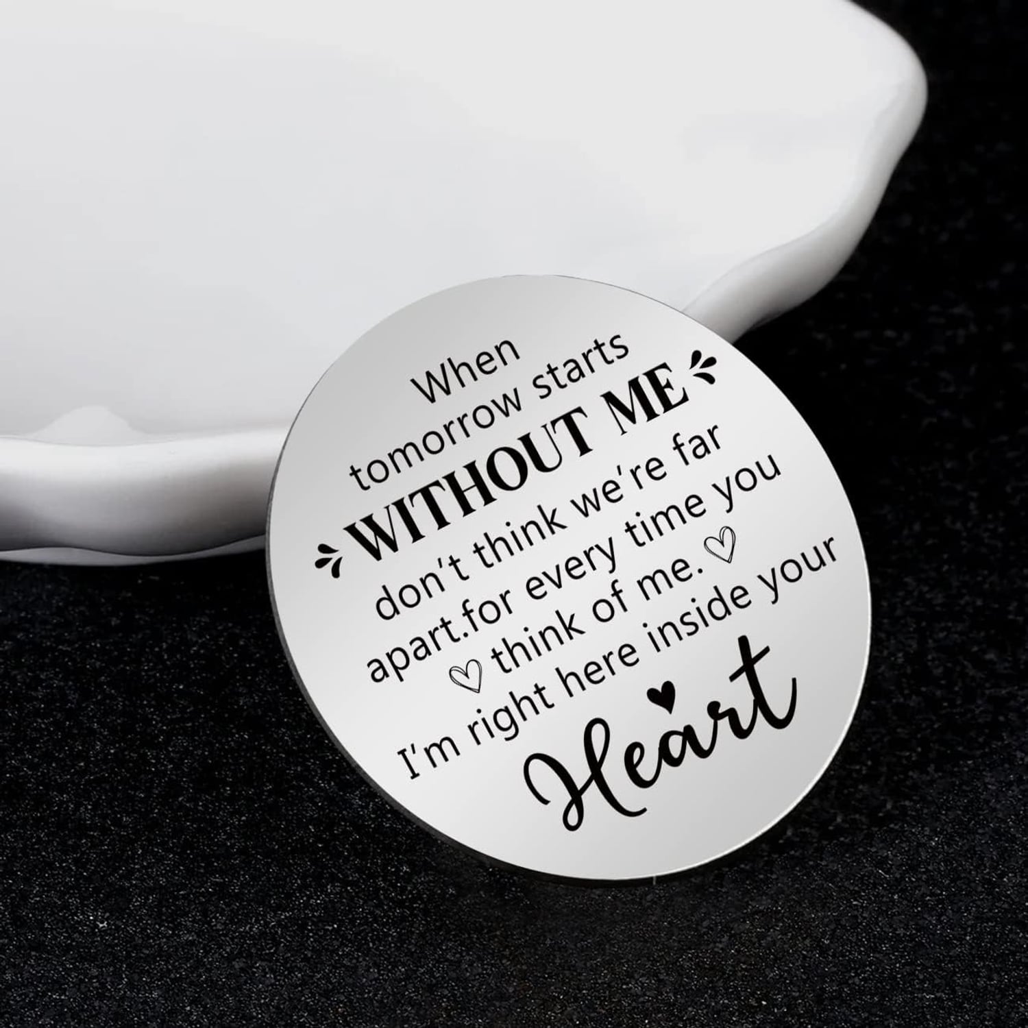 When Tomorrow Starts Without Me Engraved Pocket Hug Token with PU Leather Keychain Pouch: image 2