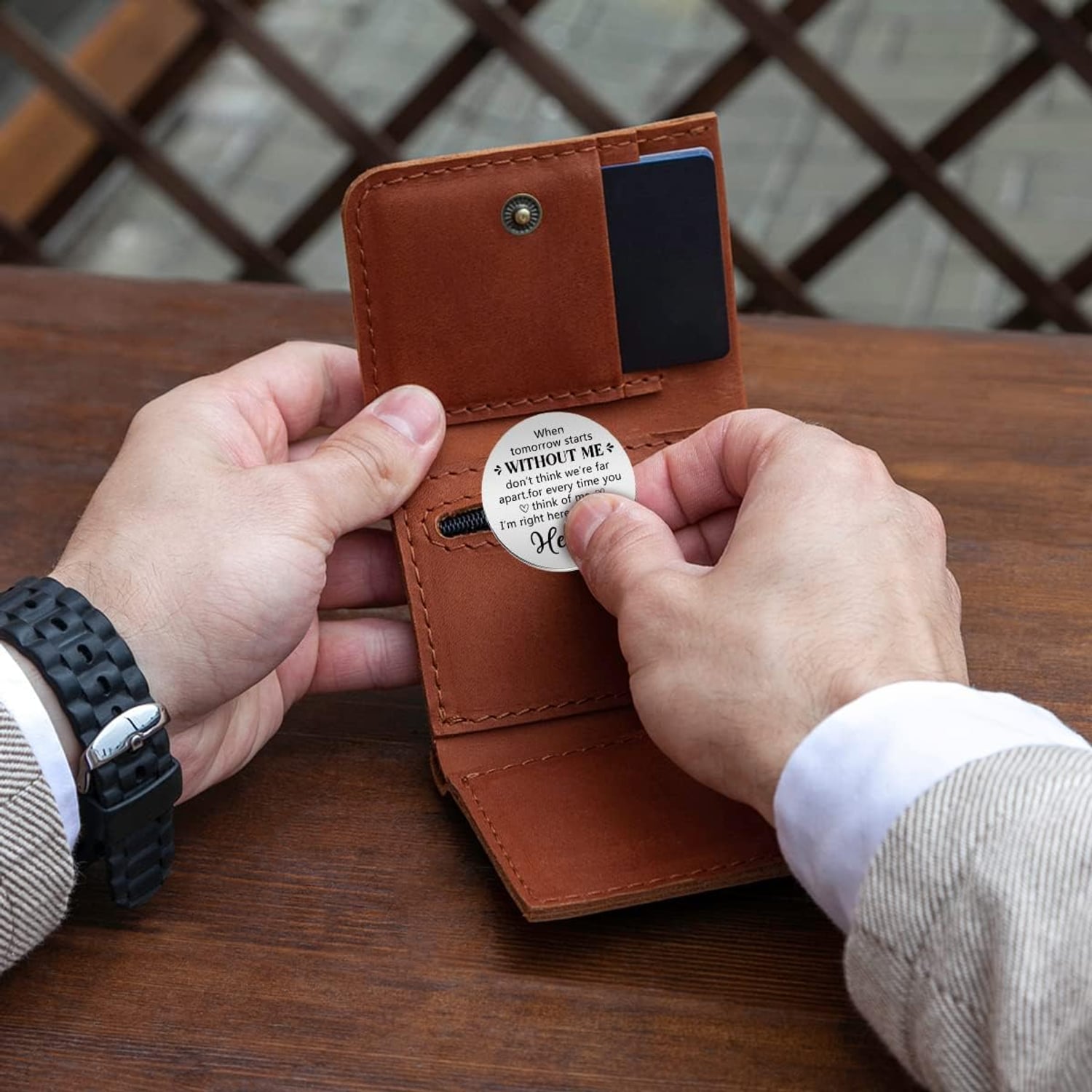 When Tomorrow Starts Without Me Engraved Pocket Hug Token with PU Leather Keychain Pouch: image 4