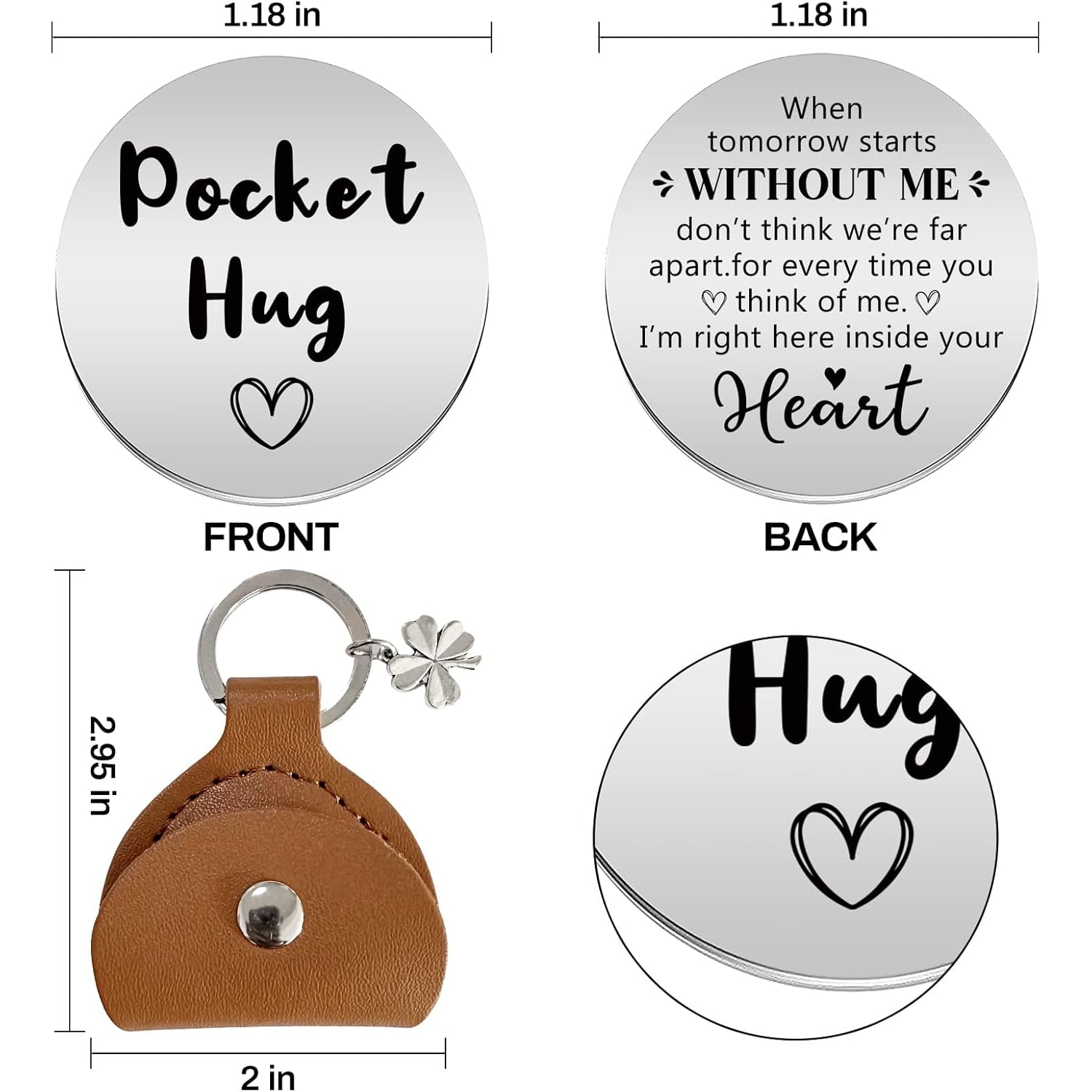 When Tomorrow Starts Without Me Engraved Pocket Hug Token with PU Leather Keychain Pouch: image 6